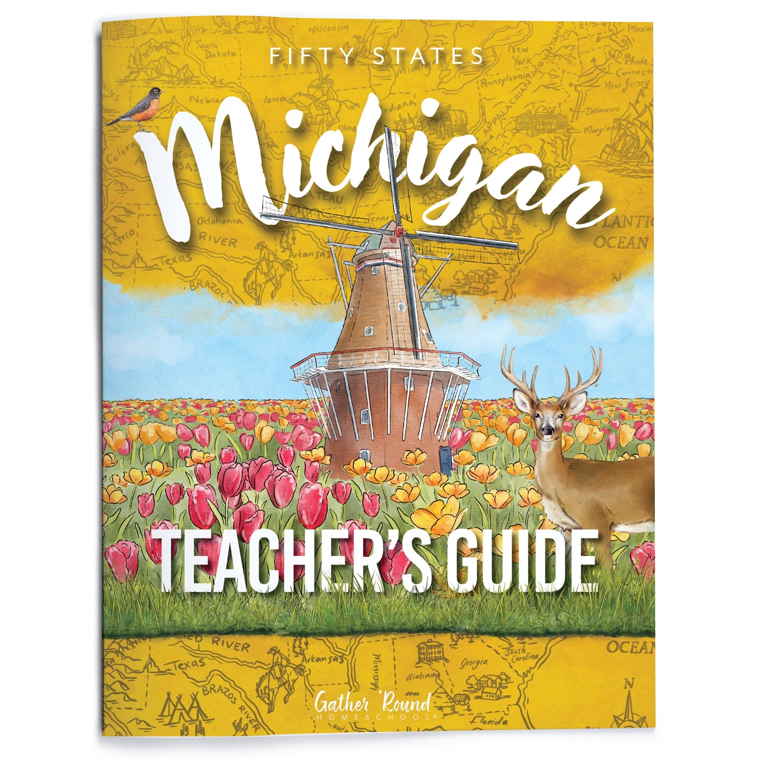 Teacher's Guide cover with Michigan theme, windmill, tulips, and deer.