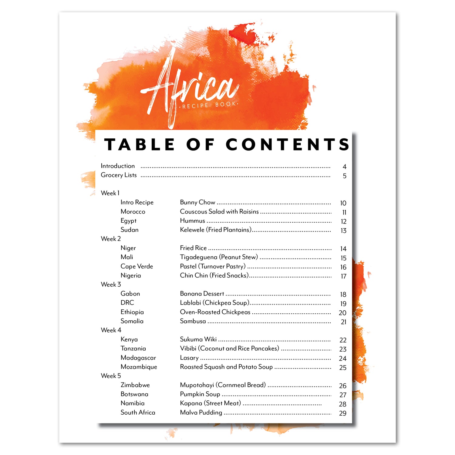 Africa homeschool unit study Digital Recipe Book Table of Contents