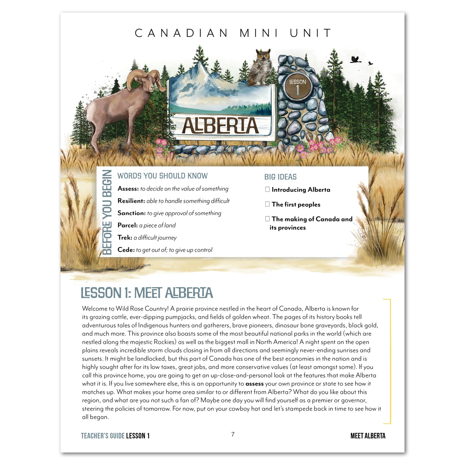 Alberta homeschool unit study teacher guide daily lesson 1