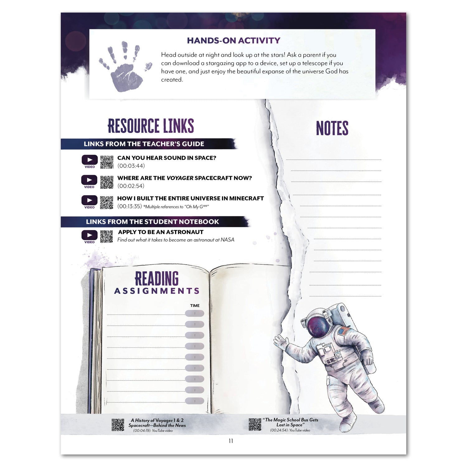 Astronomy Homeschool Unit Study Printed Planner Lesson 1 Notes