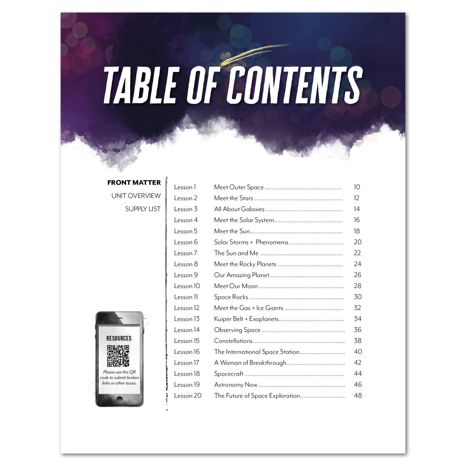 Astronomy Homeschool Unit Study Digital Unit Planner Table of Contents