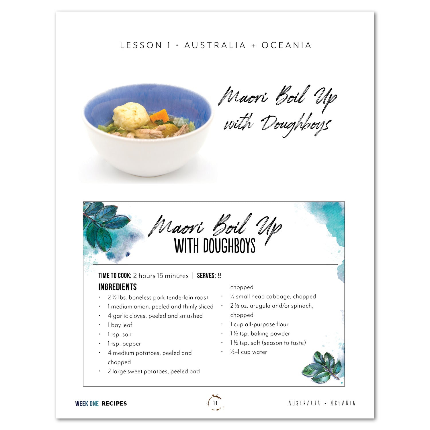 Australia + Oceania Homeschool Study Unit Printed Recipe Book Lesson 1 Maori Boil Up