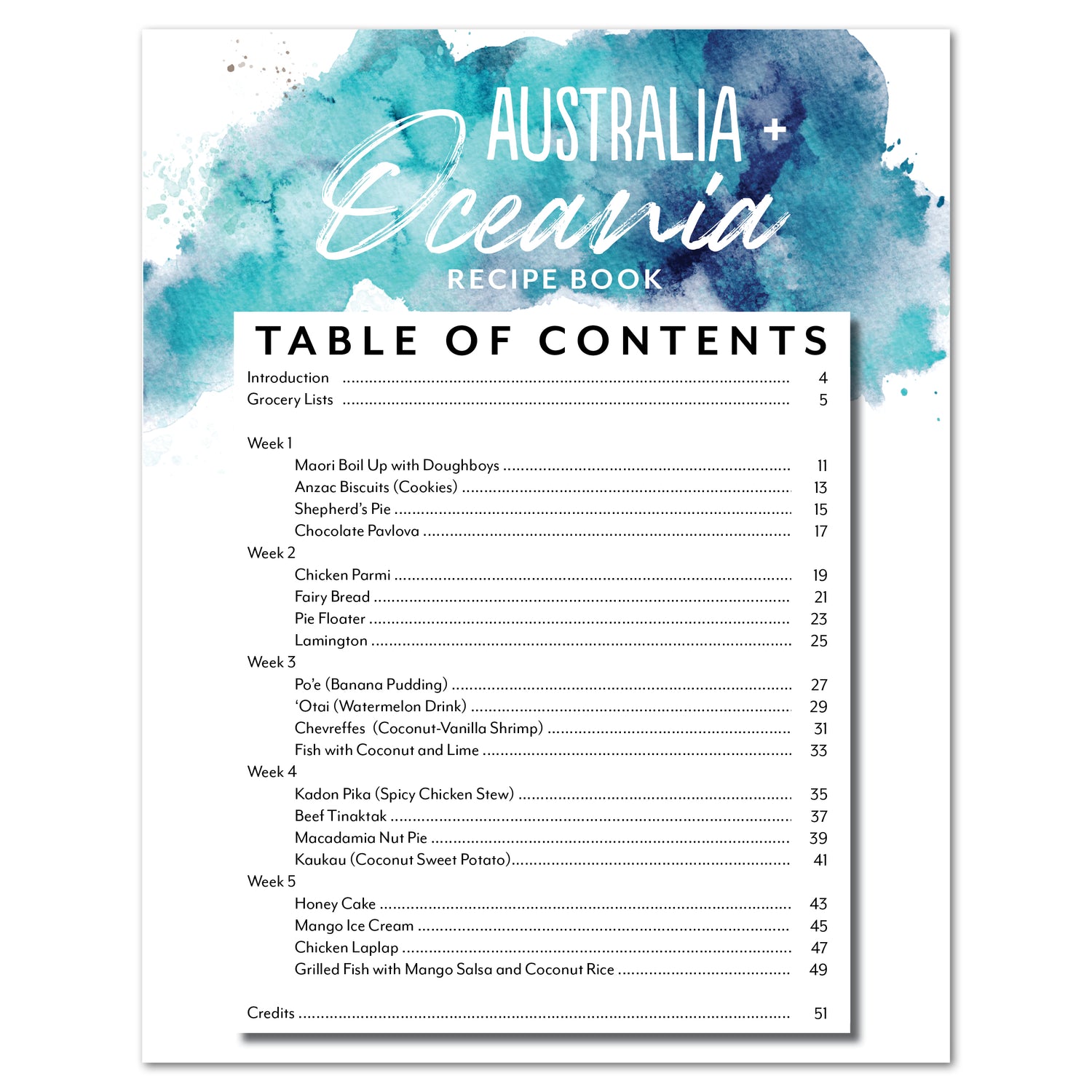 Australia + Oceania Homeschool Study Unit Digital Recipe Book Table of Contents