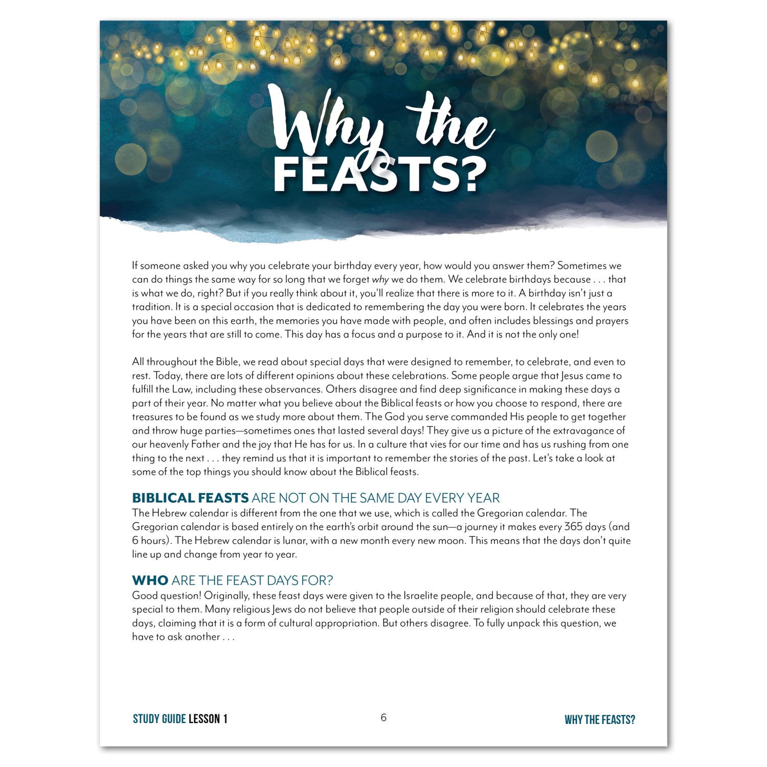 Biblical Feasts Homeschool Study Unit Printed Study Guide Daily Lesson 1 Part 1