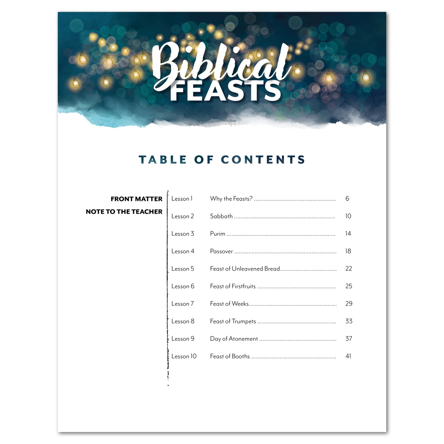 Biblical Feasts Homeschool Study Unit Printed Study Guide Table of Contents