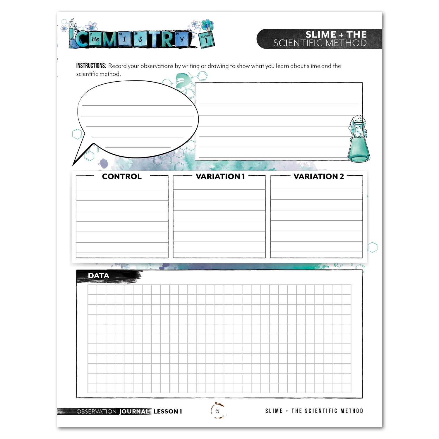 Chemistry Homeschool Unit Study Printed Observation Journal Level 2 Student Book Lesson 1 Slime and the Scientific Method Part 1