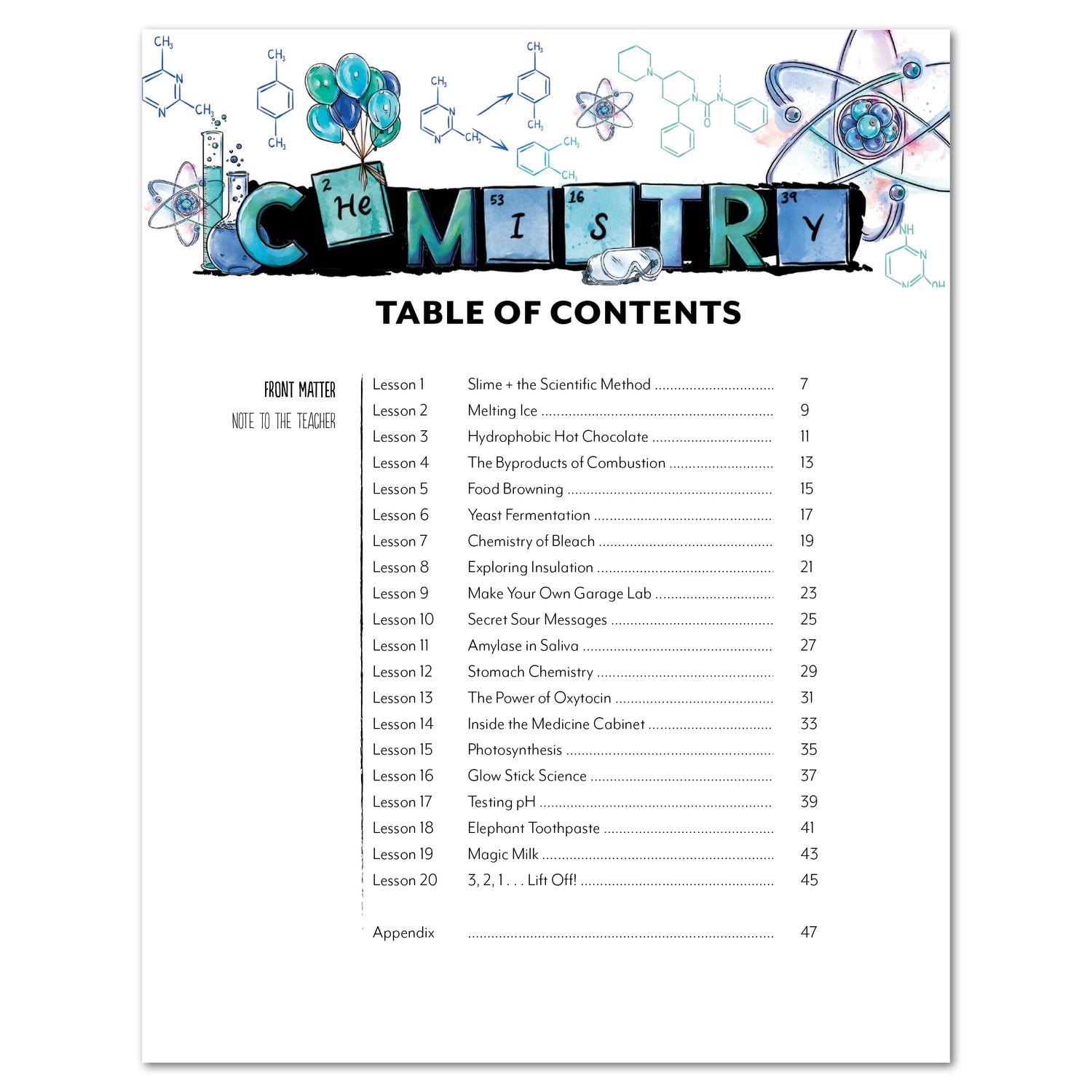Chemistry Homeschool Unit Study Printed Observation Journal Student Book Table of Contents