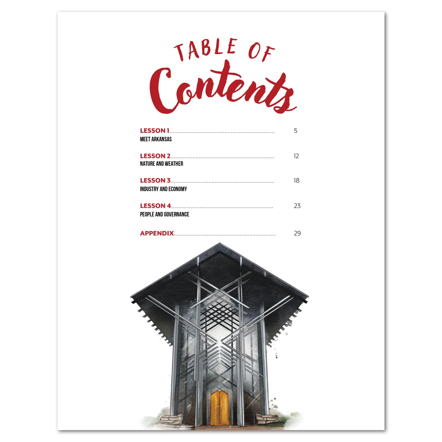 Arkansas Fifty States Homeschool Unit Study Printed Teacher's Guide Table of Contents