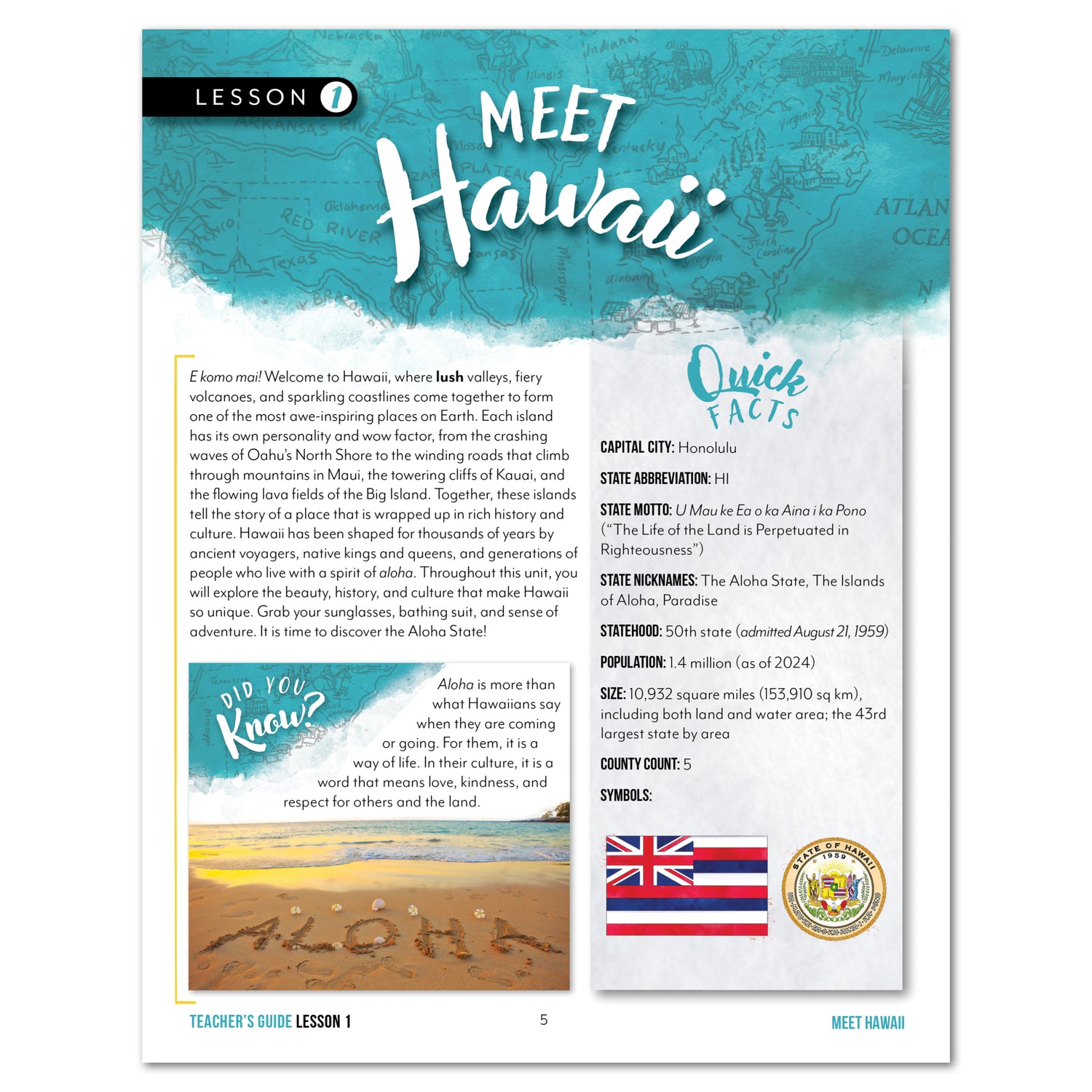 Hawaii Fifty States Homeschool Unit Study Digital Teacher's Guide Lesson 1 Part 1