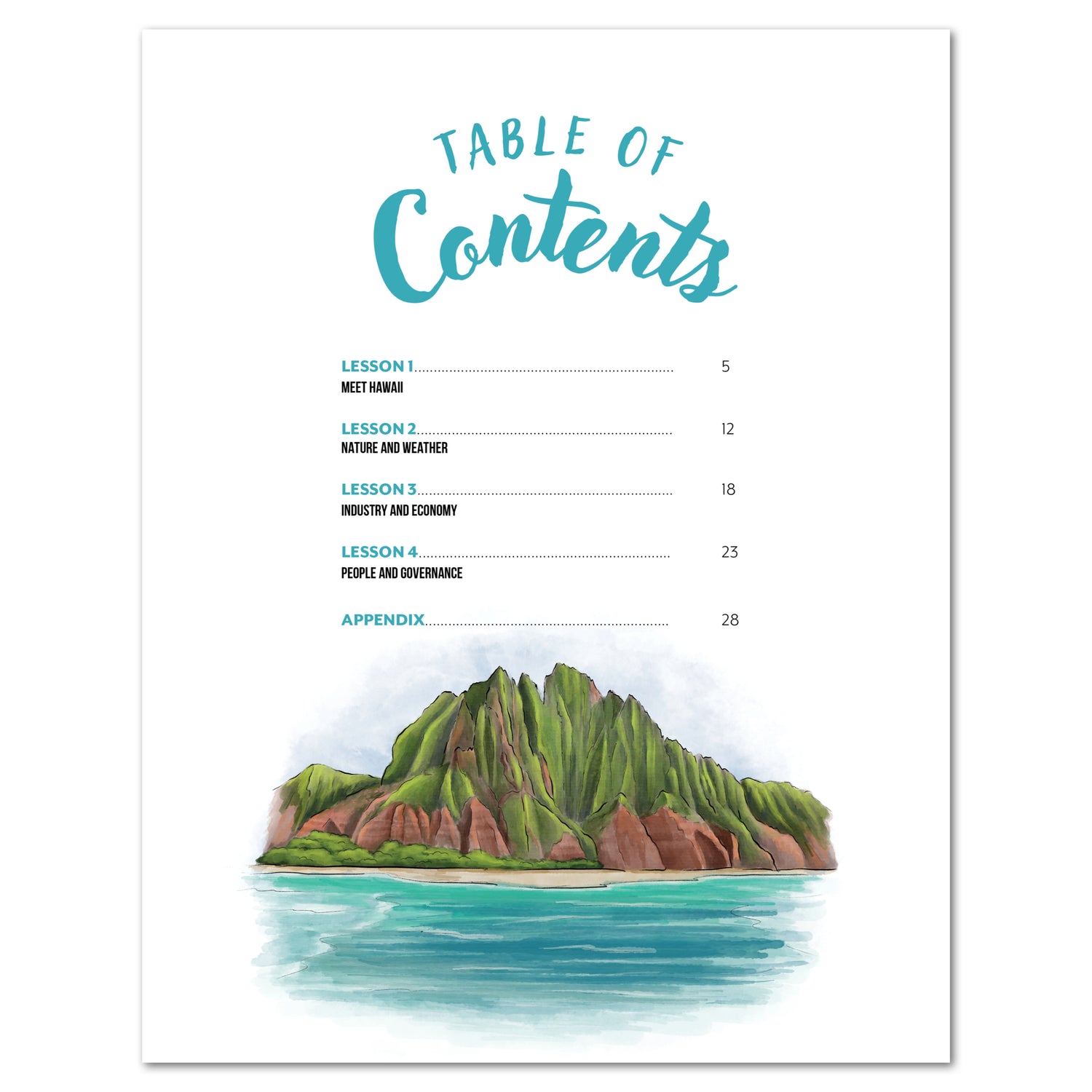 Hawaii Fifty States Homeschool Unit Study Digital Teacher's Guide Table of Contents