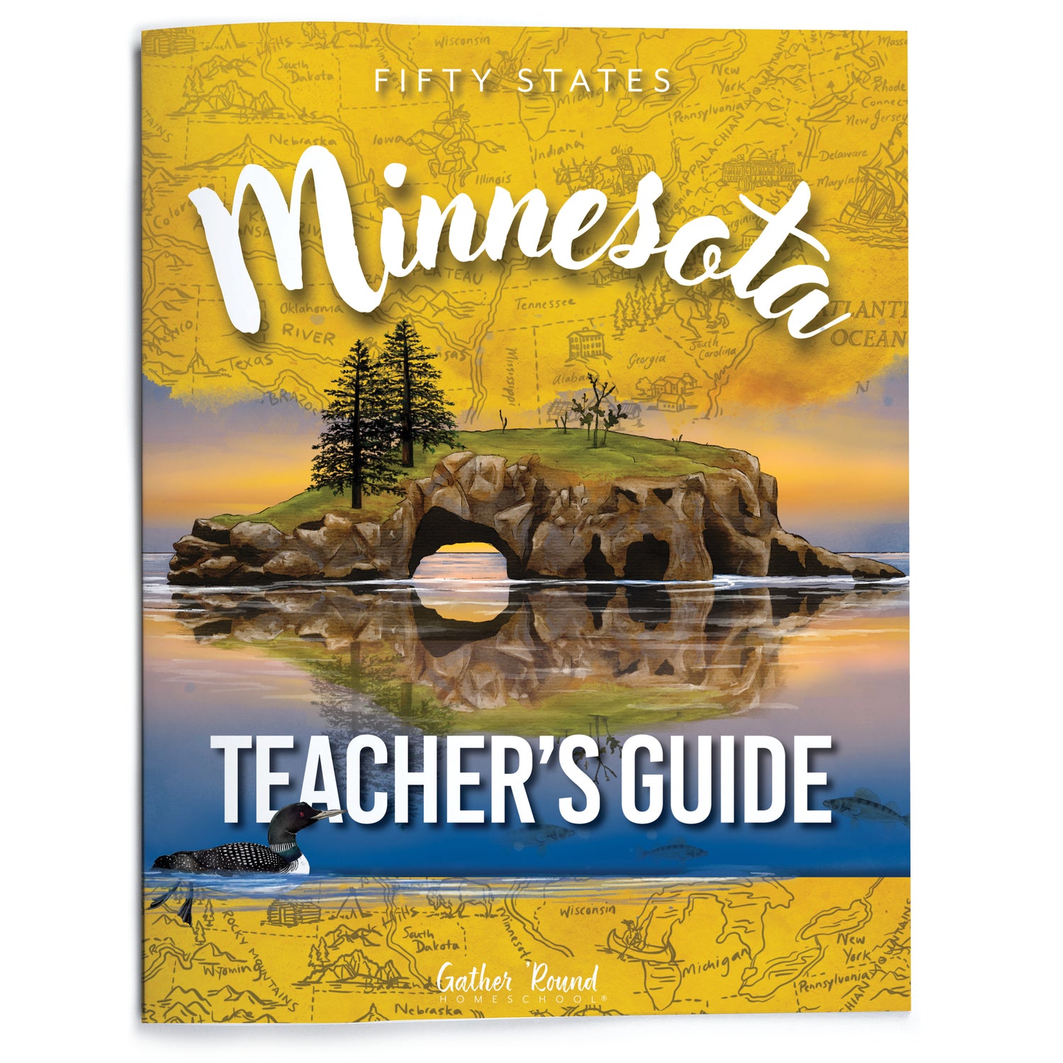 Teacher's Guide book cover featuring a scenic illustration of Minnesota with a lake and trees.