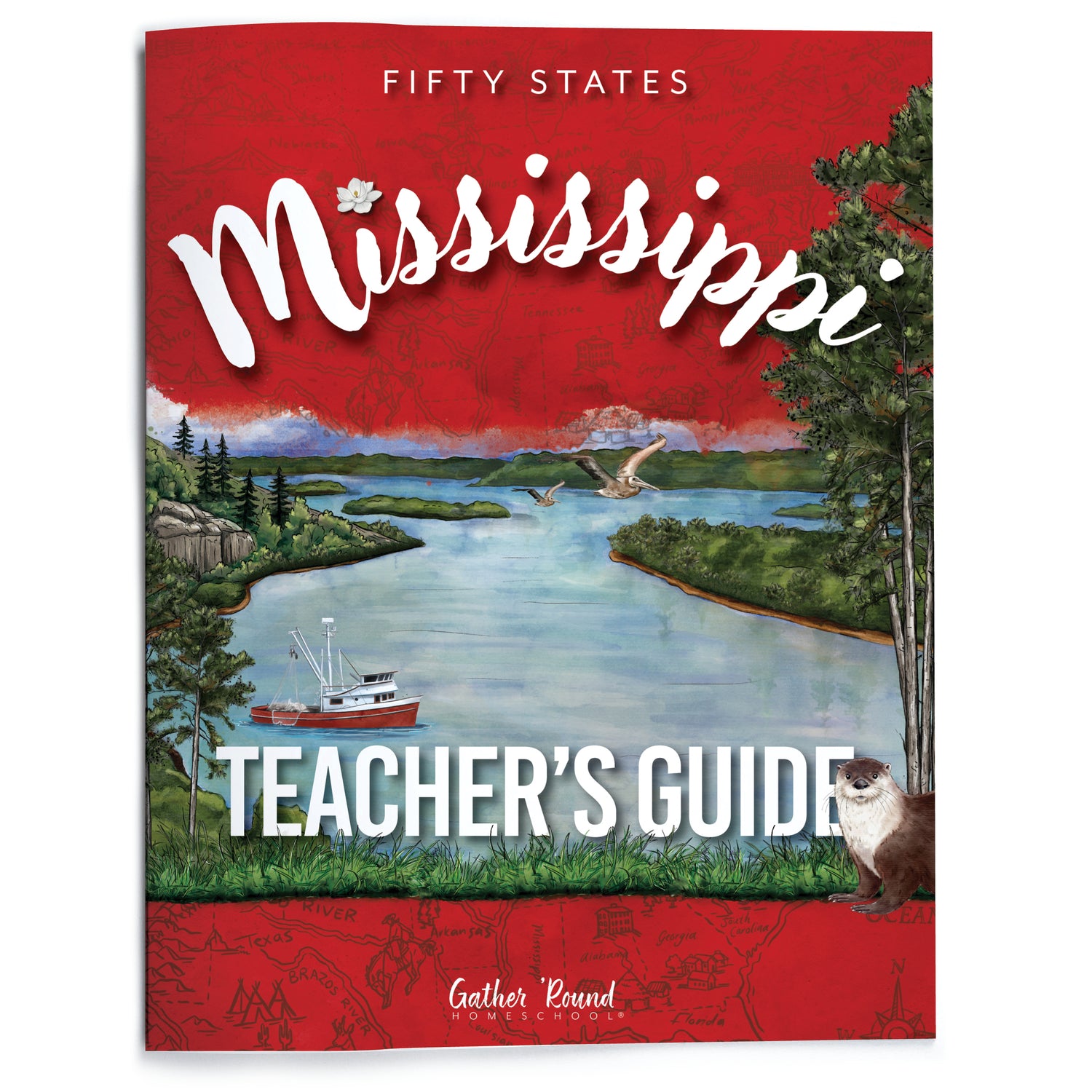 Cover of Mississippi Teacher's Guide with image of river, greenery, and wildlife.