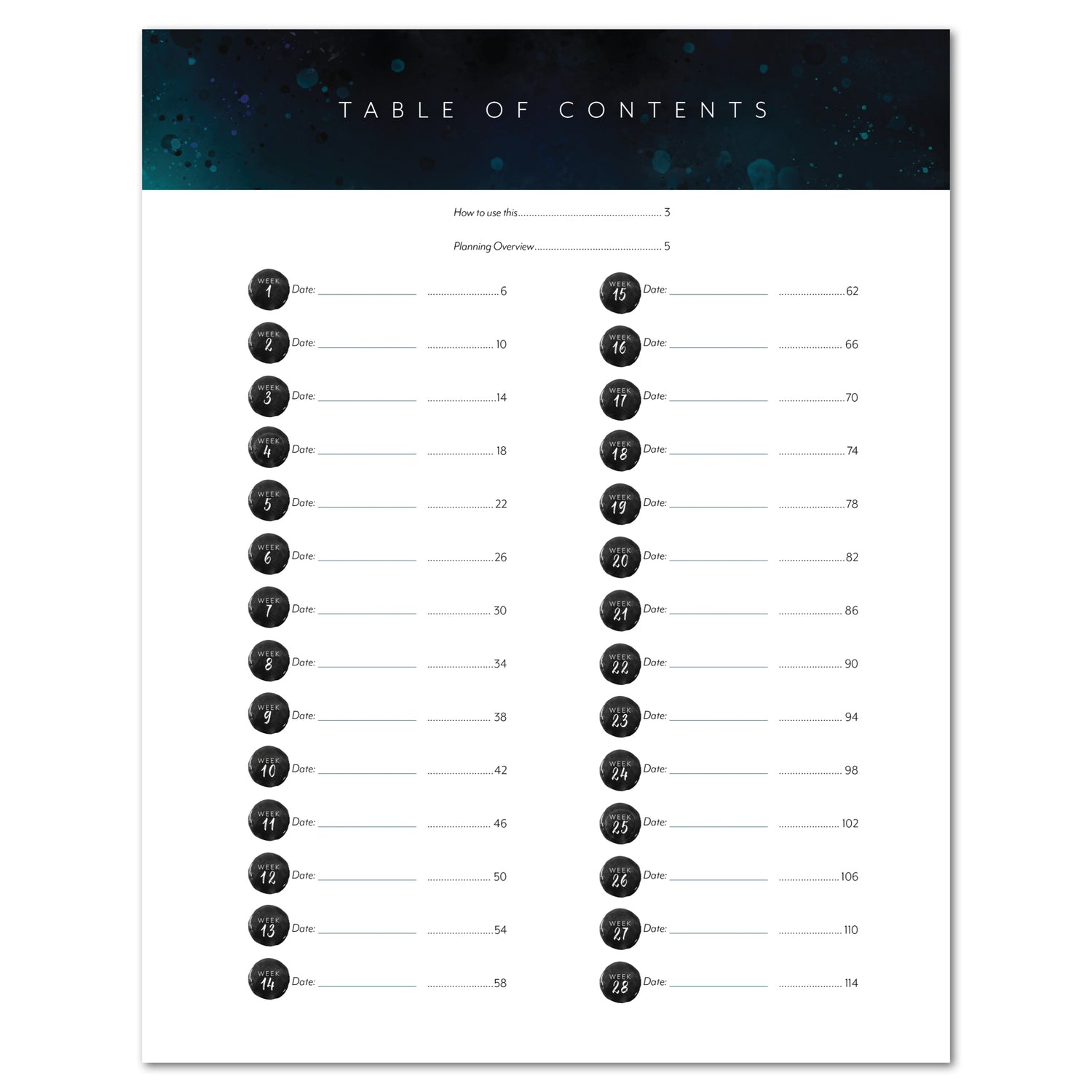 Surrendered 6 Month Undated Planner for homeschooling table of contents