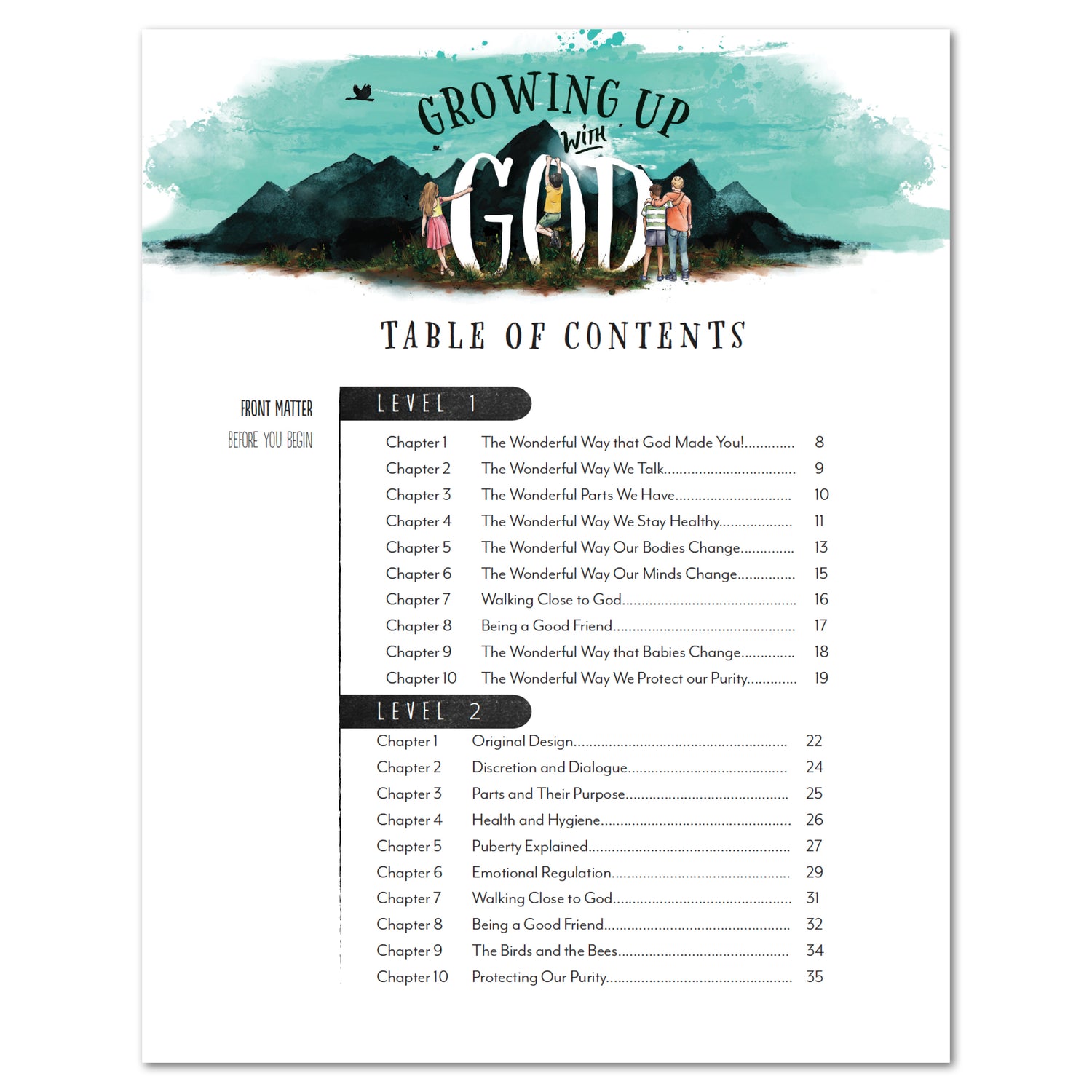 Growing Up with God Homeschool Unit Study Printed Teacher's Companion Table of Contents Levels 1-2