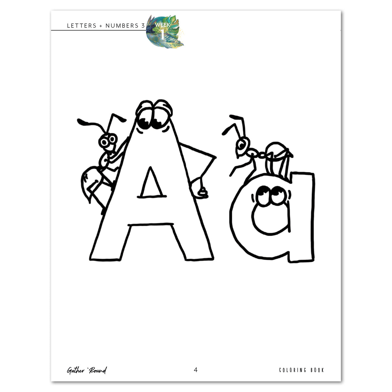 Letters + Numbers 3 In The Jungle Printed Coloring Book Week 1 Letter Aa