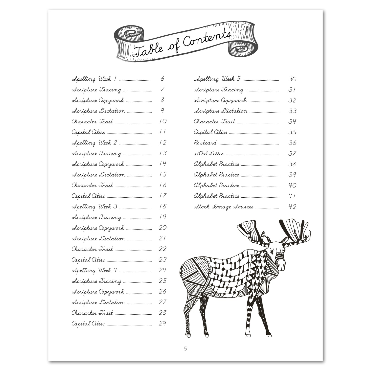 North America homeschool unit study digital student workbook in cursive table of contents