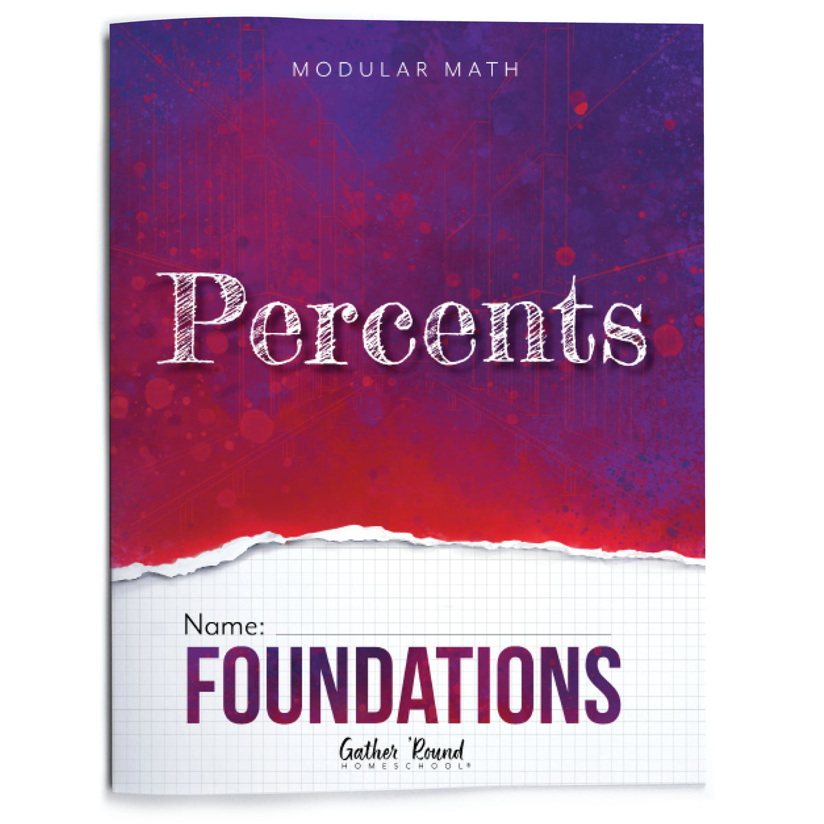 Book cover of 'Modular Math: Percents Foundations' with a red and purple gradient.