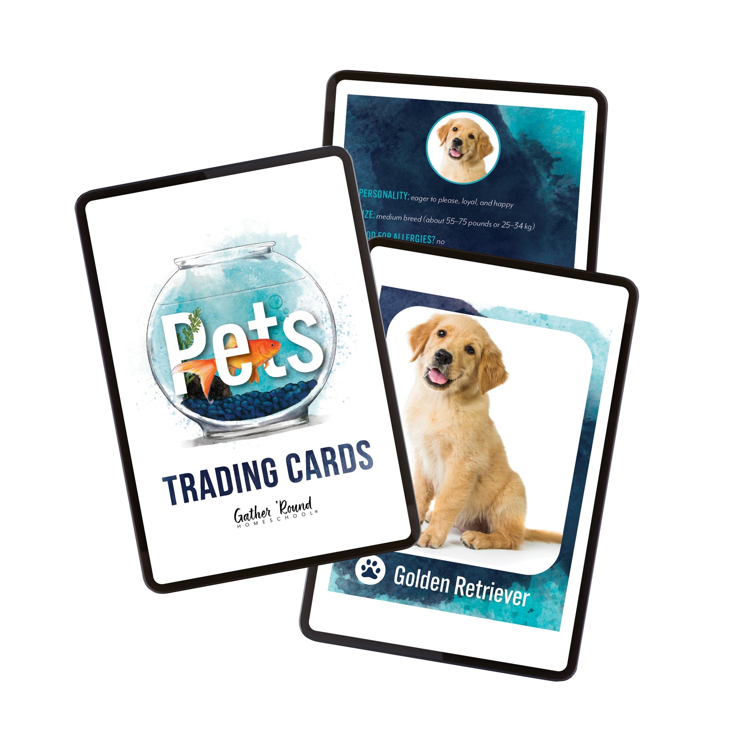 Pets homeschool unit study digital trading cards with dog and other animals
