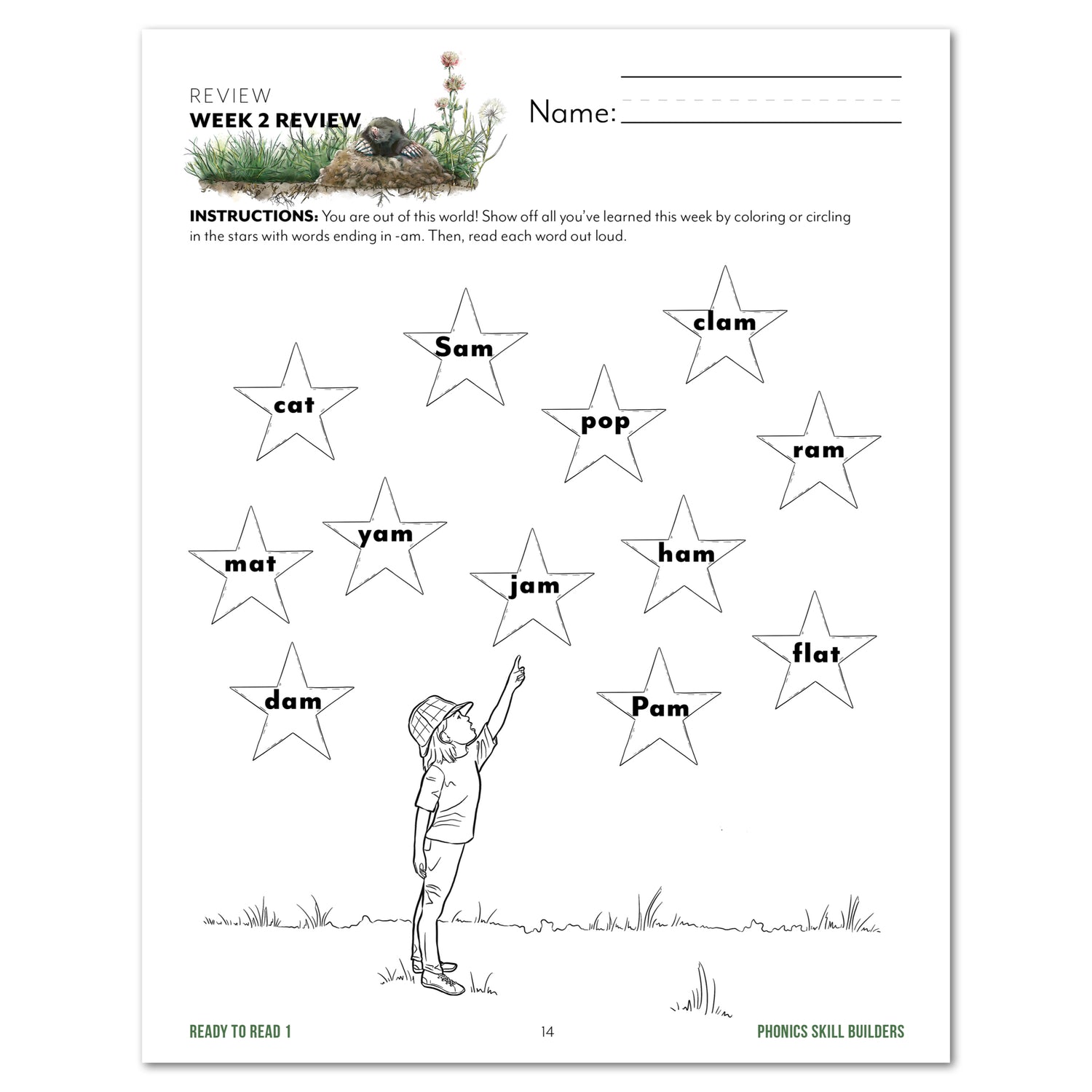 Ready to Read 1 Burrows and Holes Homeschool Unit Study Printed Phonics Skill Builders Week 2 Review