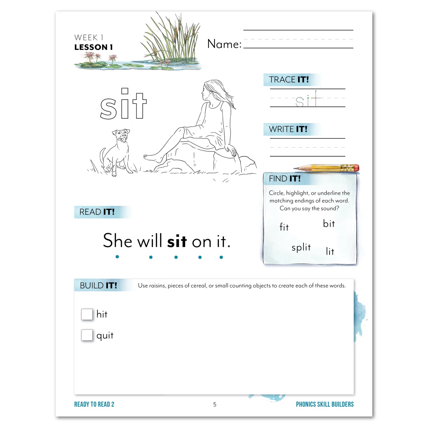 Ready to Read 2 At The Pond Homeschool Unit Study Printed Phonics Skill Builders Week 1 Lesson 1