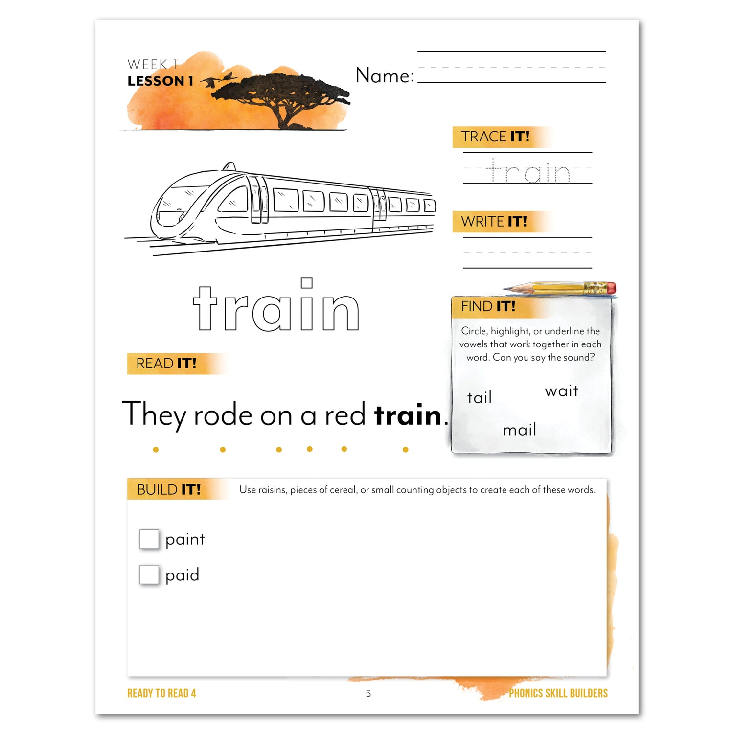 Ready to Read 4 On The Savannah Homeschool Unit Study Printed Phonics Skill Builder Week 1 Lesson 1