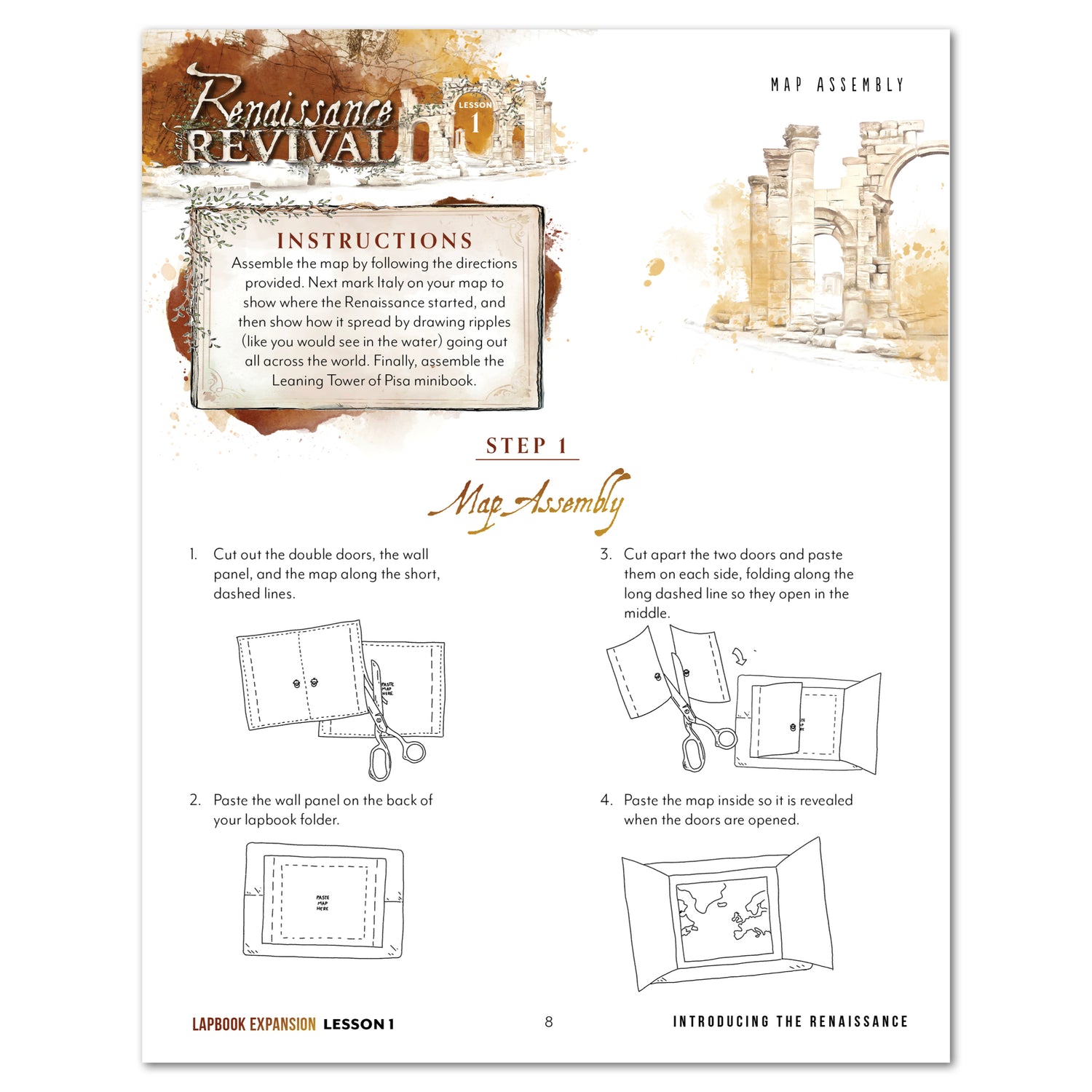 Renaissance and Revival Homeschool Unit Study Printed Lapbook Instructions Lapbook Expansion Map Assembly