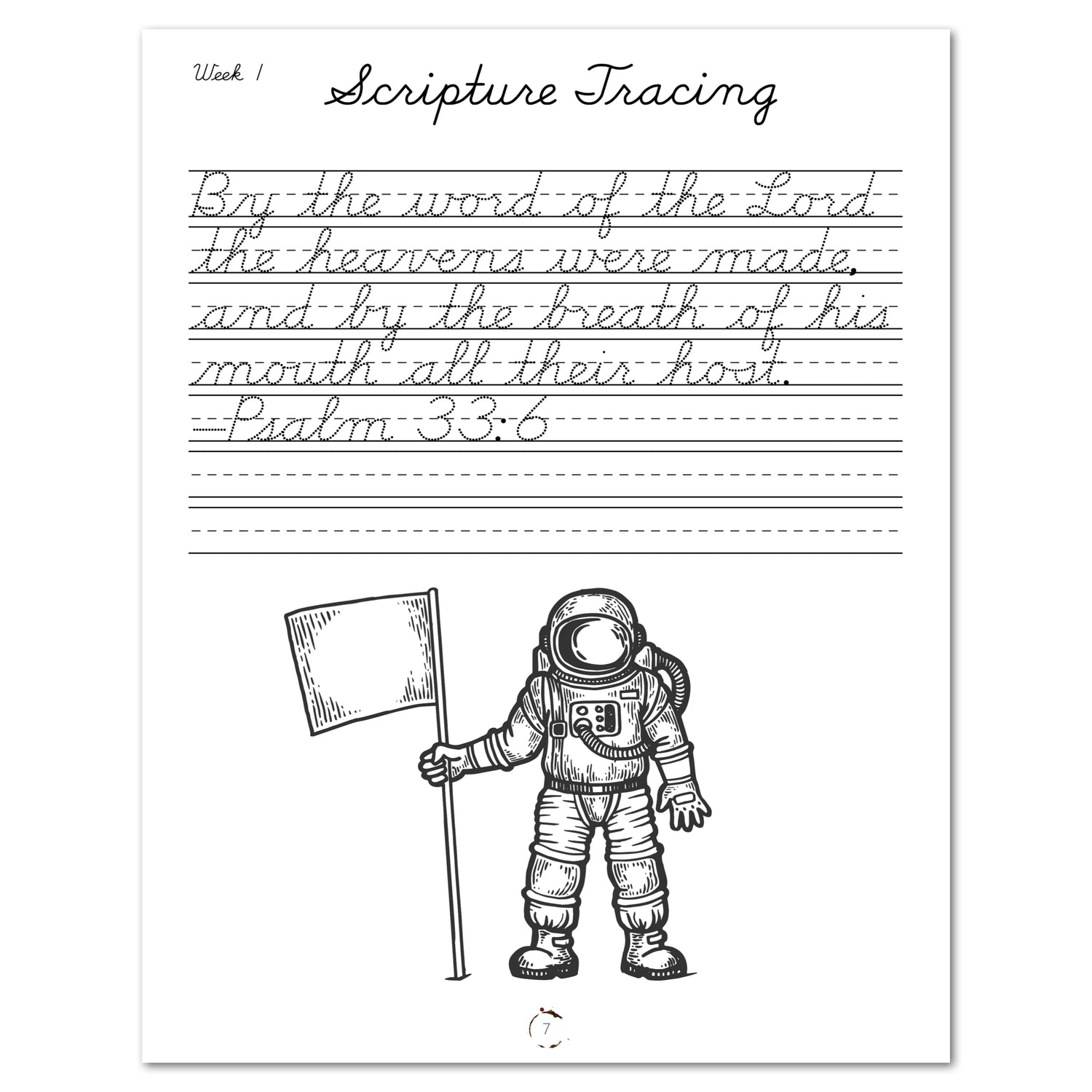 Space homeschool unit study print student workbook, Cursive workbook scripture tracing worksheet