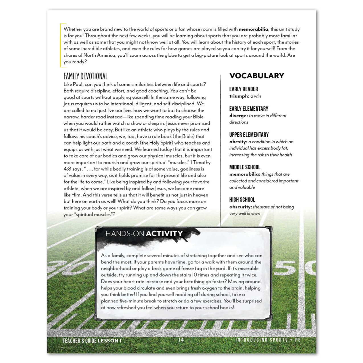 Sports + PE homeschool unit study digital Teacher's Guide family devotional