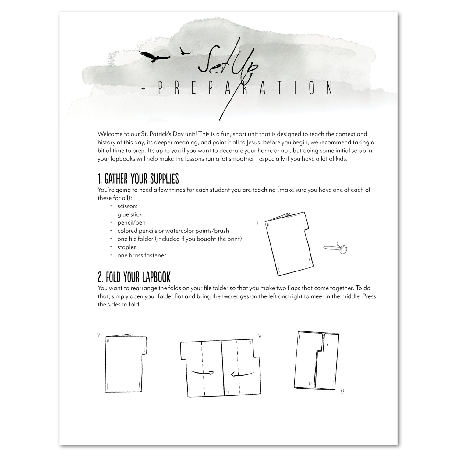 St. Patrick's Day homeschool unit study, digital lapbook with Teacher's Guide set up preperation