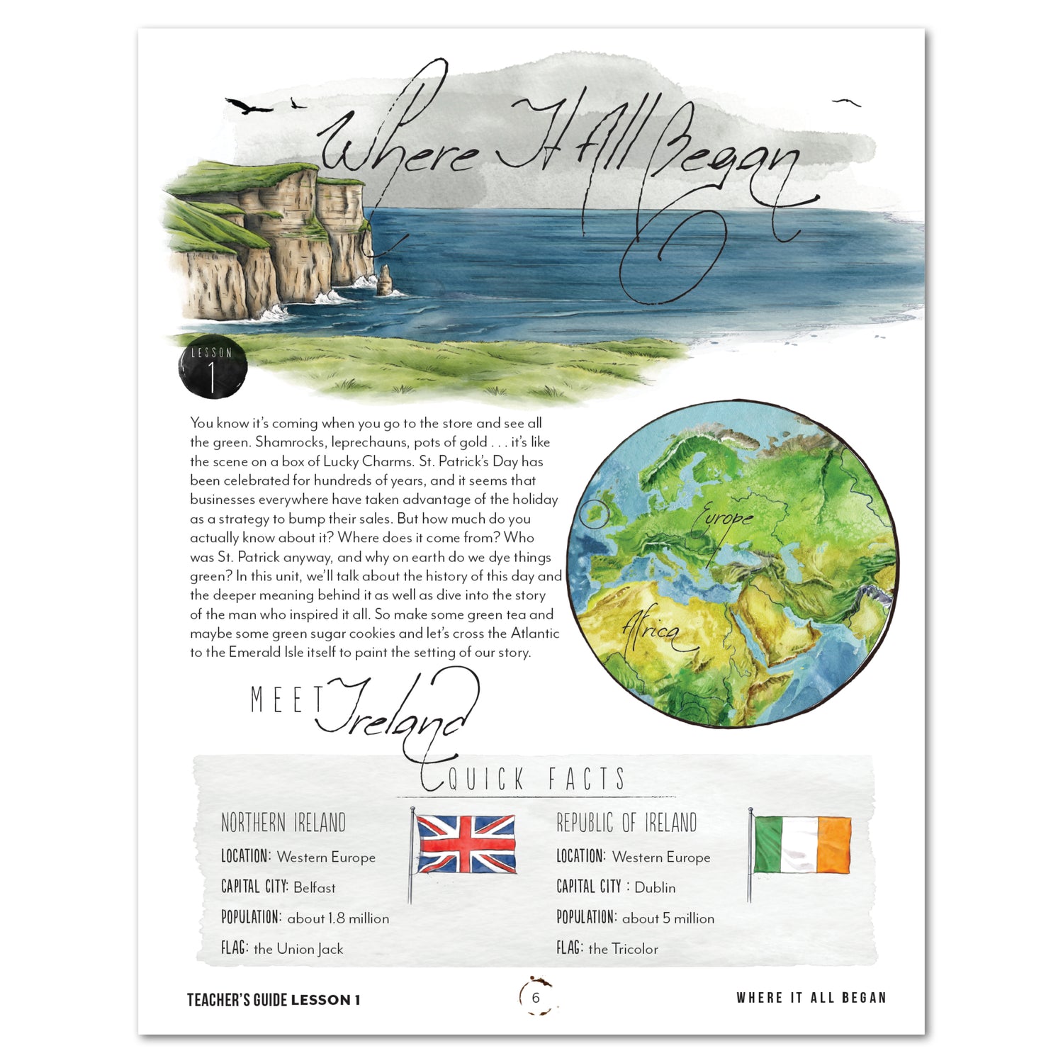St. Patrick's Day homeschool unit study, printed lapbook with Teacher's Guide lesson one