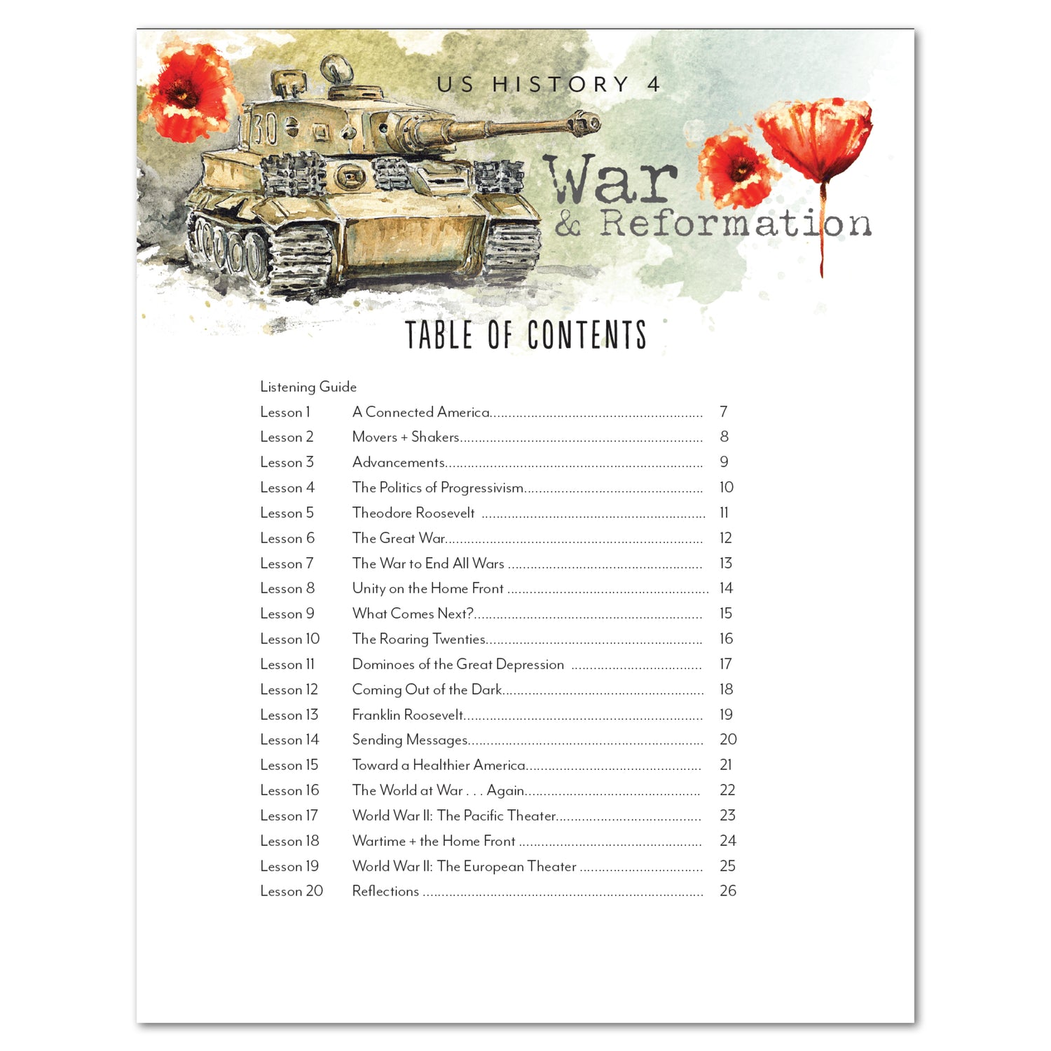 US History 4: War & Reformation: 1900-1945 Adventures Though History Homeschool Unit Study Coloring Book Table of Contents