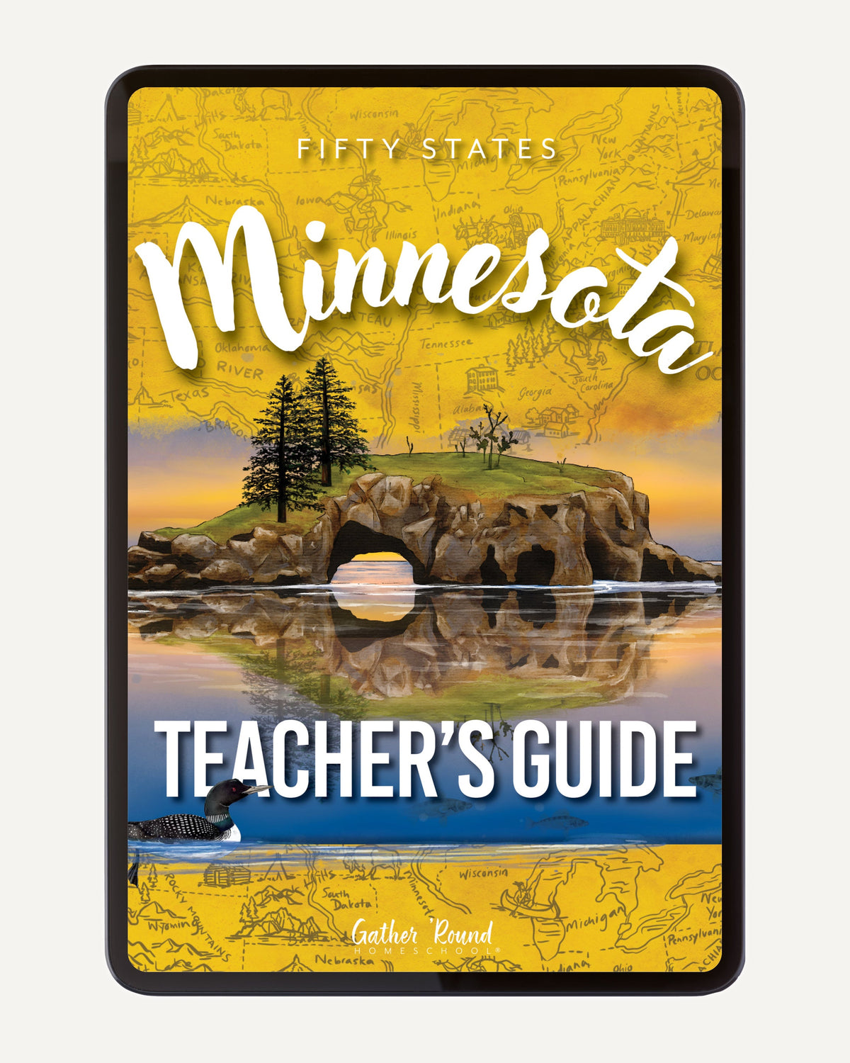 Teacher's Guide digital book cover featuring a scenic illustration of Minnesota with a lake and trees.