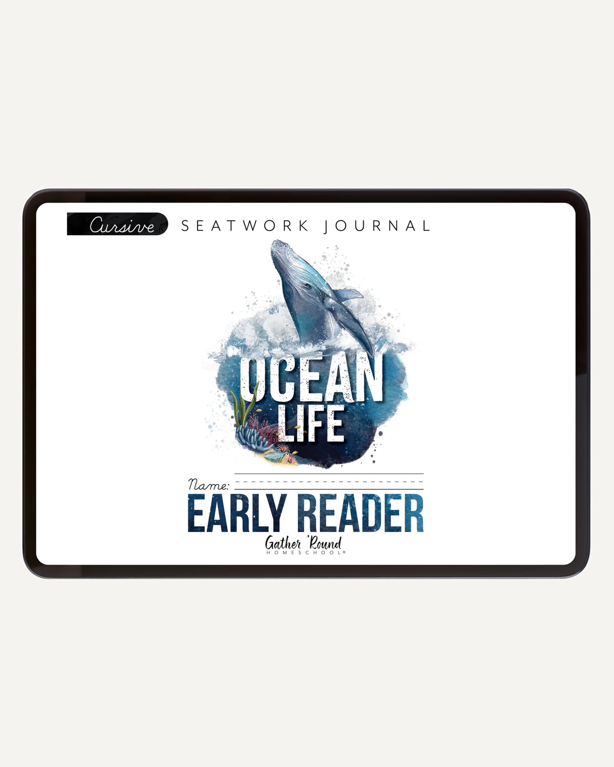 Ocean Life homeschool unit study digital seatwork journal in cursive for early reader