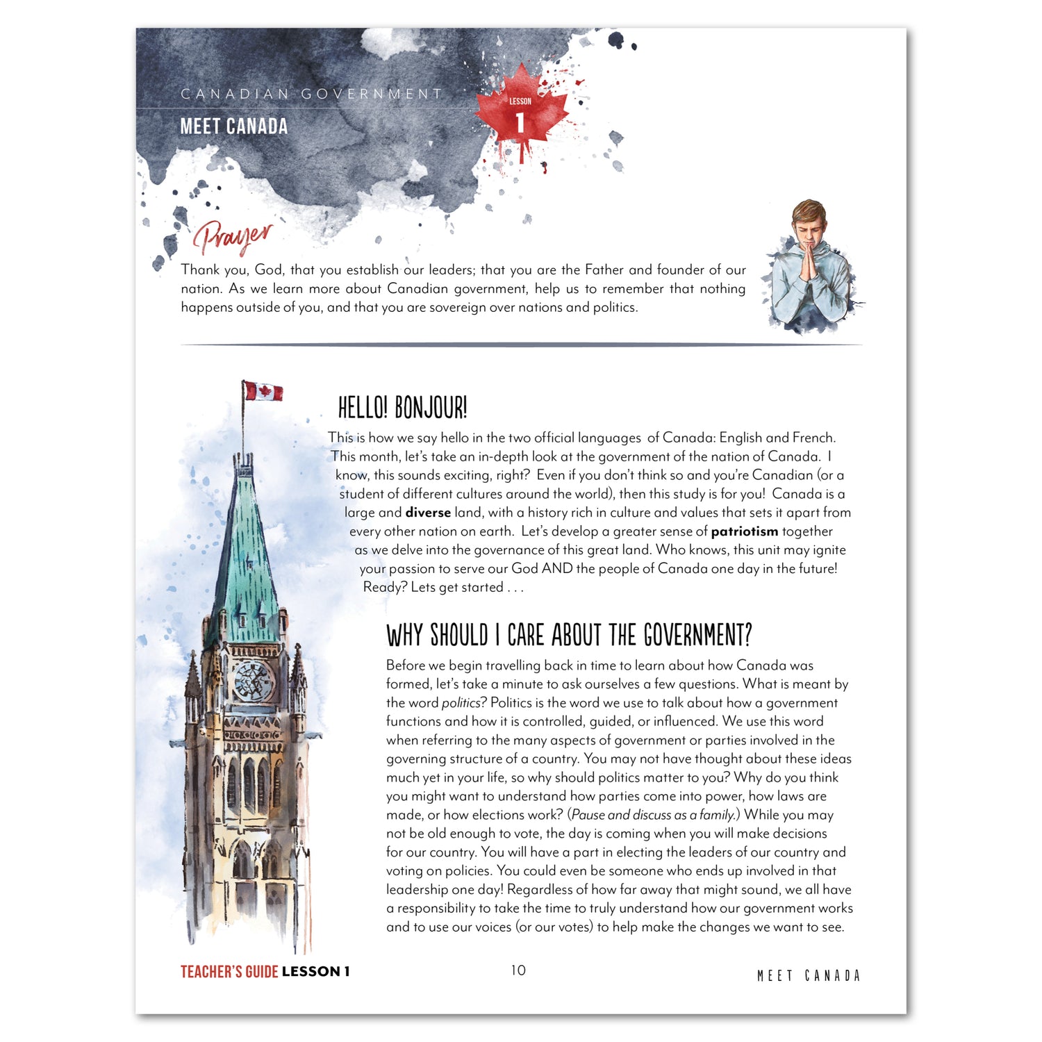Canadian Government Homeschool Unit Study Digital Teacher's Guide Daily Lesson 1 Part 1