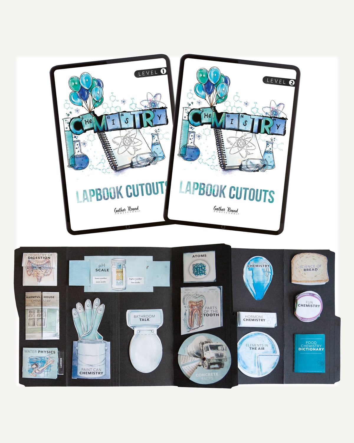 Chemistry Homeschool Unit Study Lapbook Cutouts Digital Level 1 and Level 2
