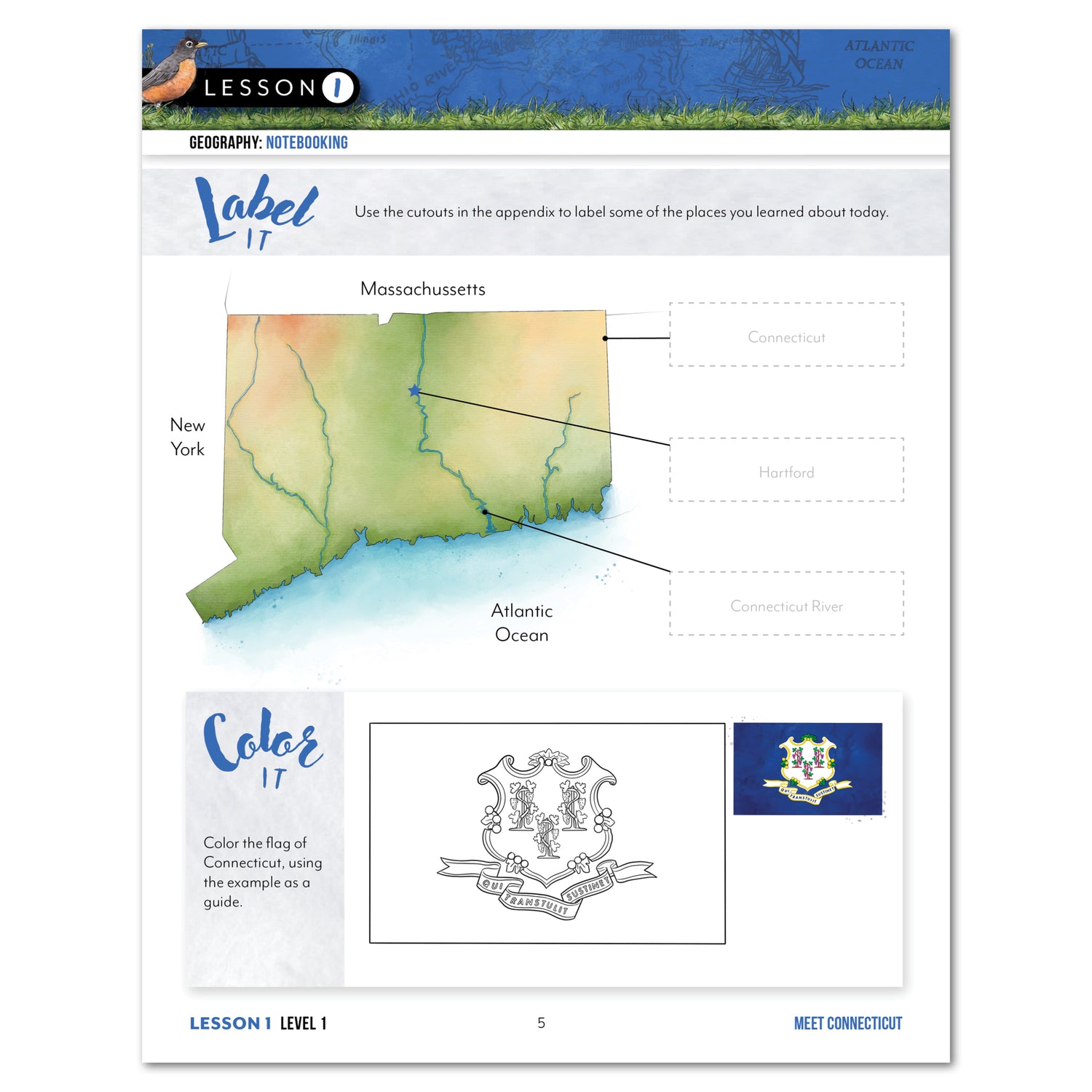 Connecticut Fifty States Homeschool Unit Study Digital Student Book Level 1 Lesson 1 Page