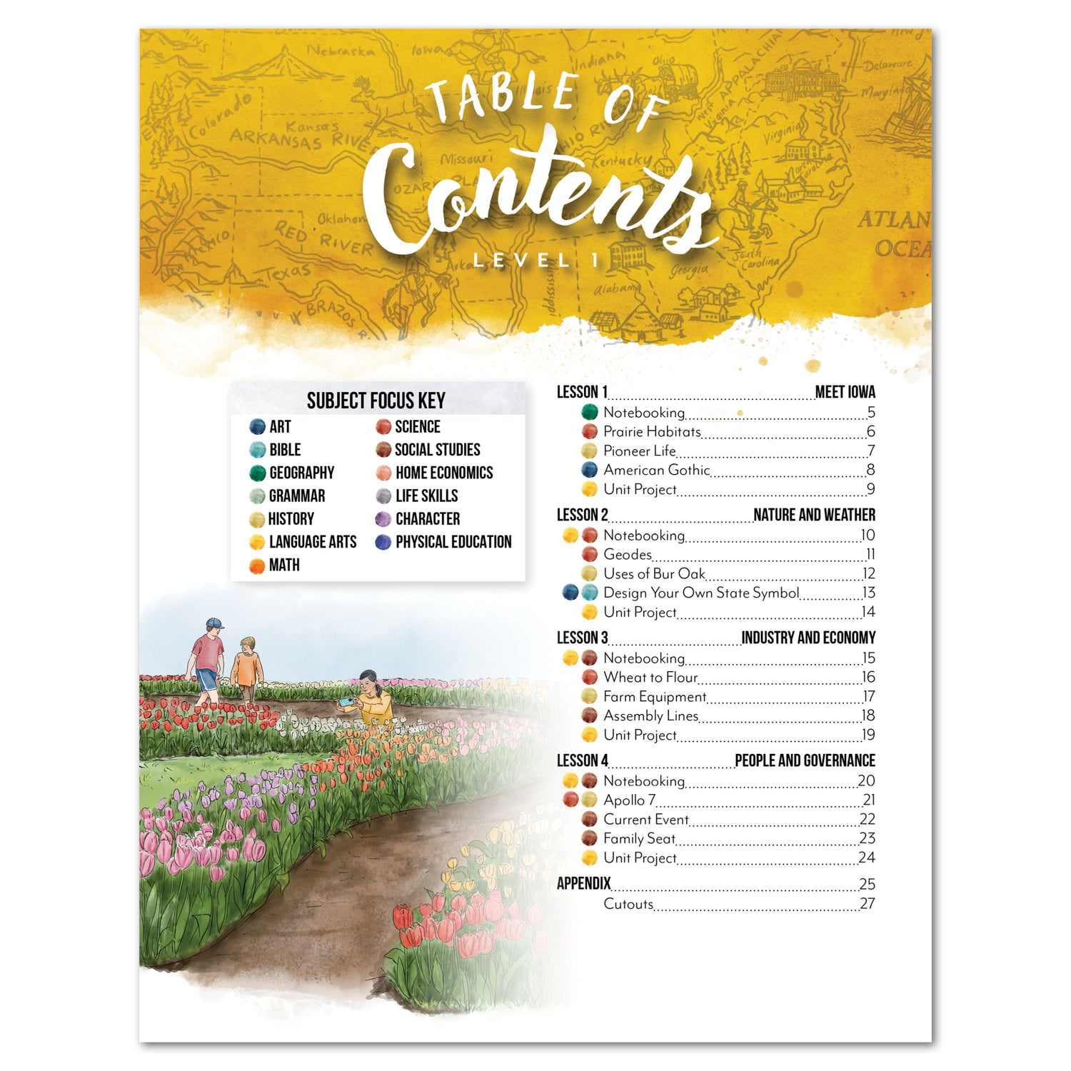 Iowa Fifty States Homeschool Unit Study Printed Student Book Level 1 Table of Contents
