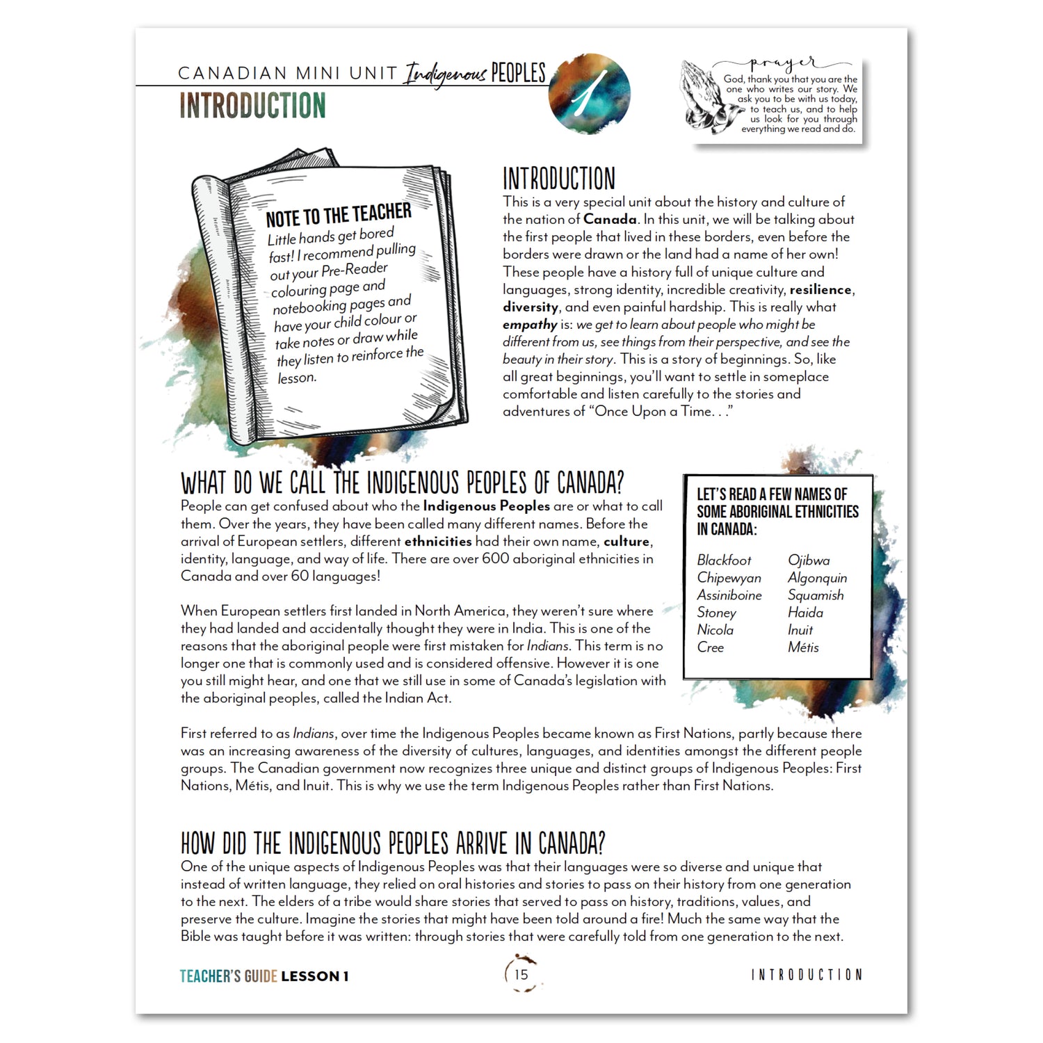 Indigenous Peoples homeschool unit study printed teacher guide lesson one part one
