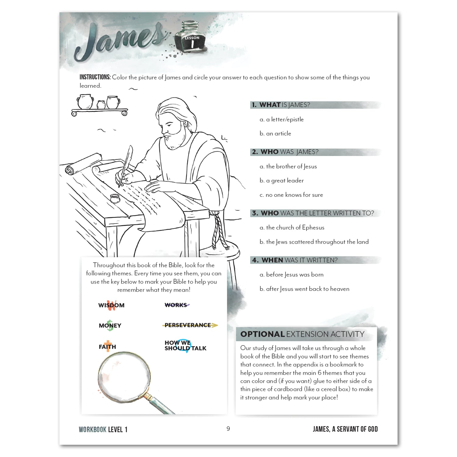 Book of James Homeschool Unit Study Digital Level 1 Student Workbook Lesson 1 A Servant of God