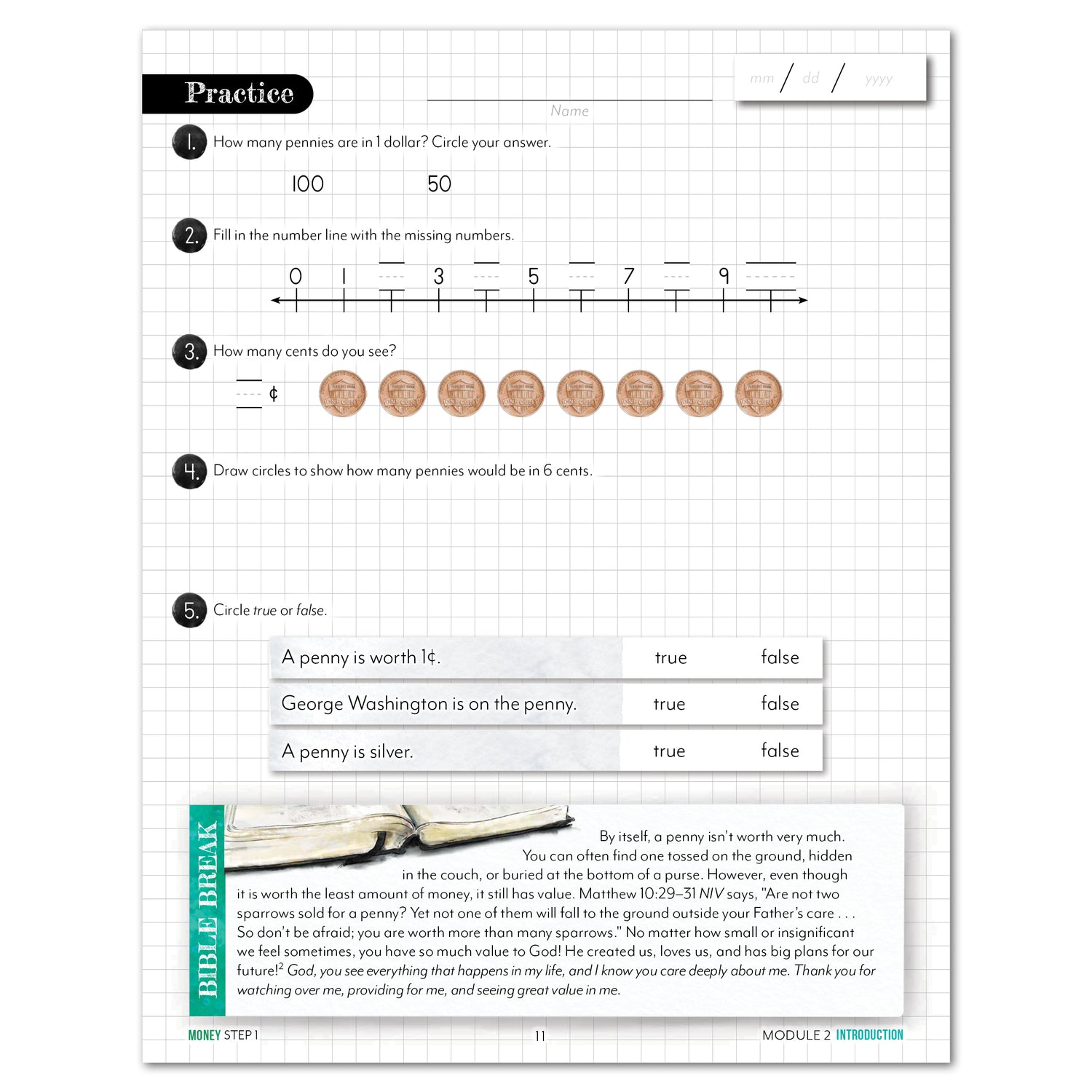 Money Modular Math step 1 printed book module 2 practice