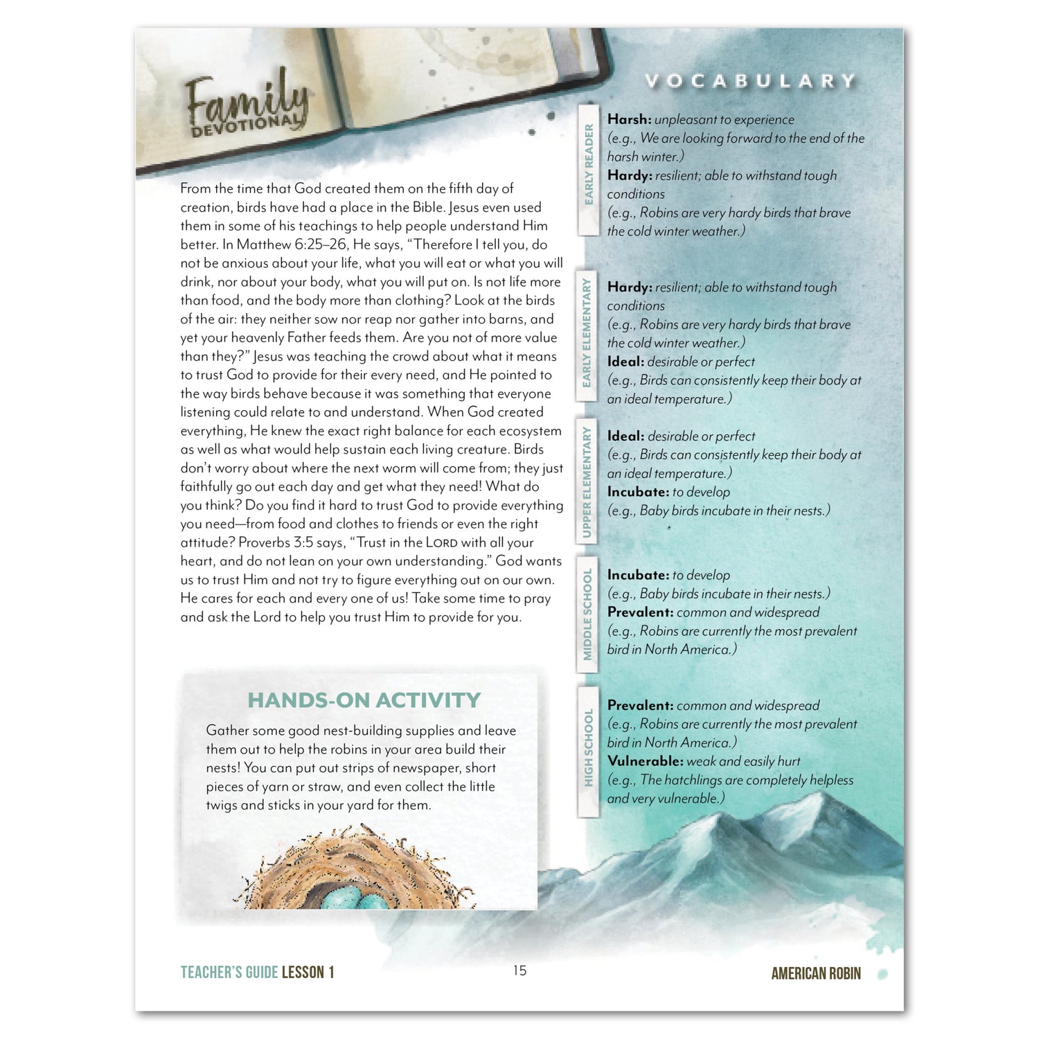 North American Birds part two homeschool unit study printed Teacher's Guide lesson one part two