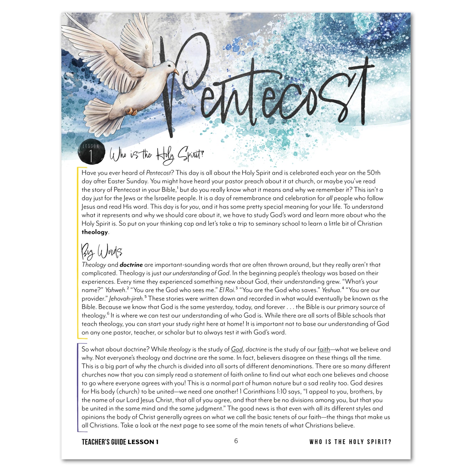 Pentecost Homeschool Unit Study Printed Teacher's Guide Lesson 1 Who is the Holy Spirit Part 1