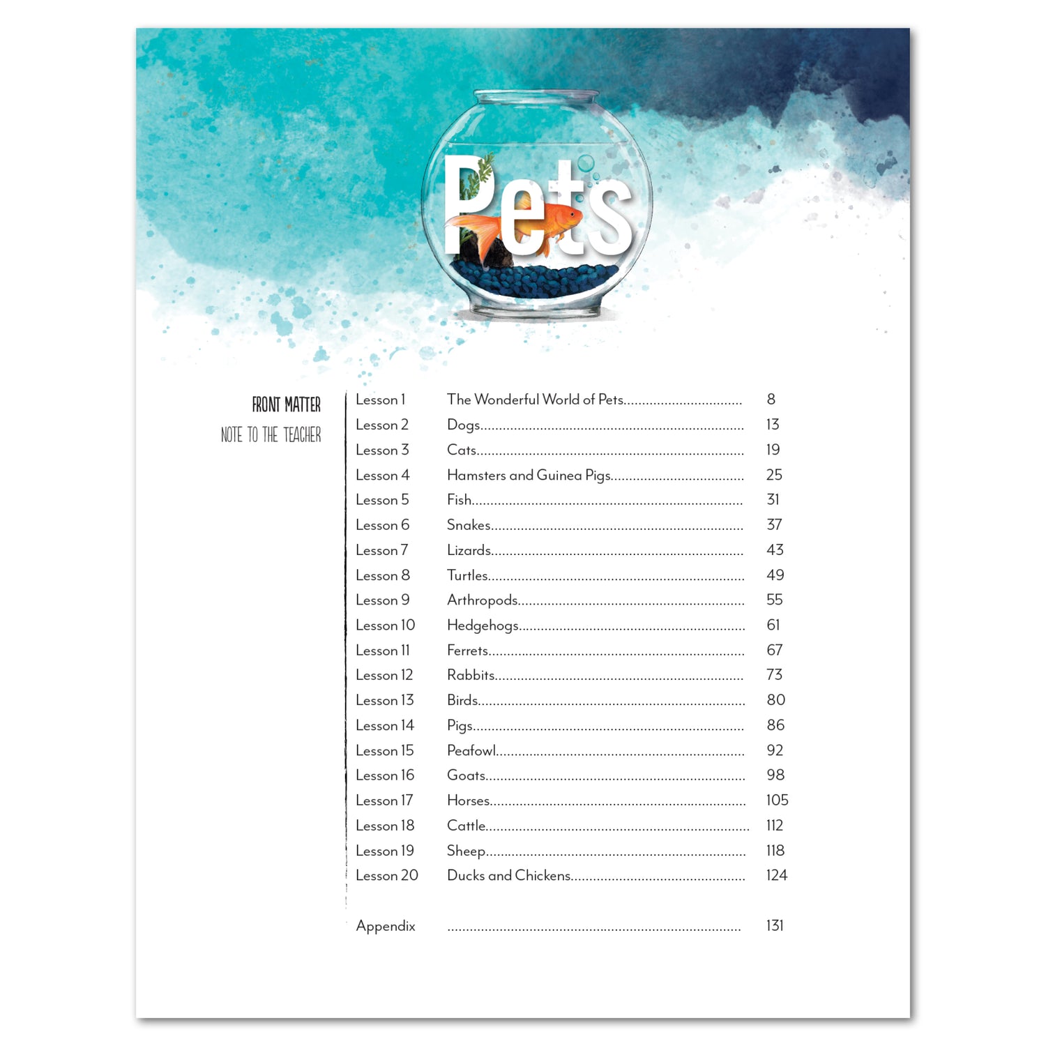 Pets homeschool unit study print teacher's guide table of contents