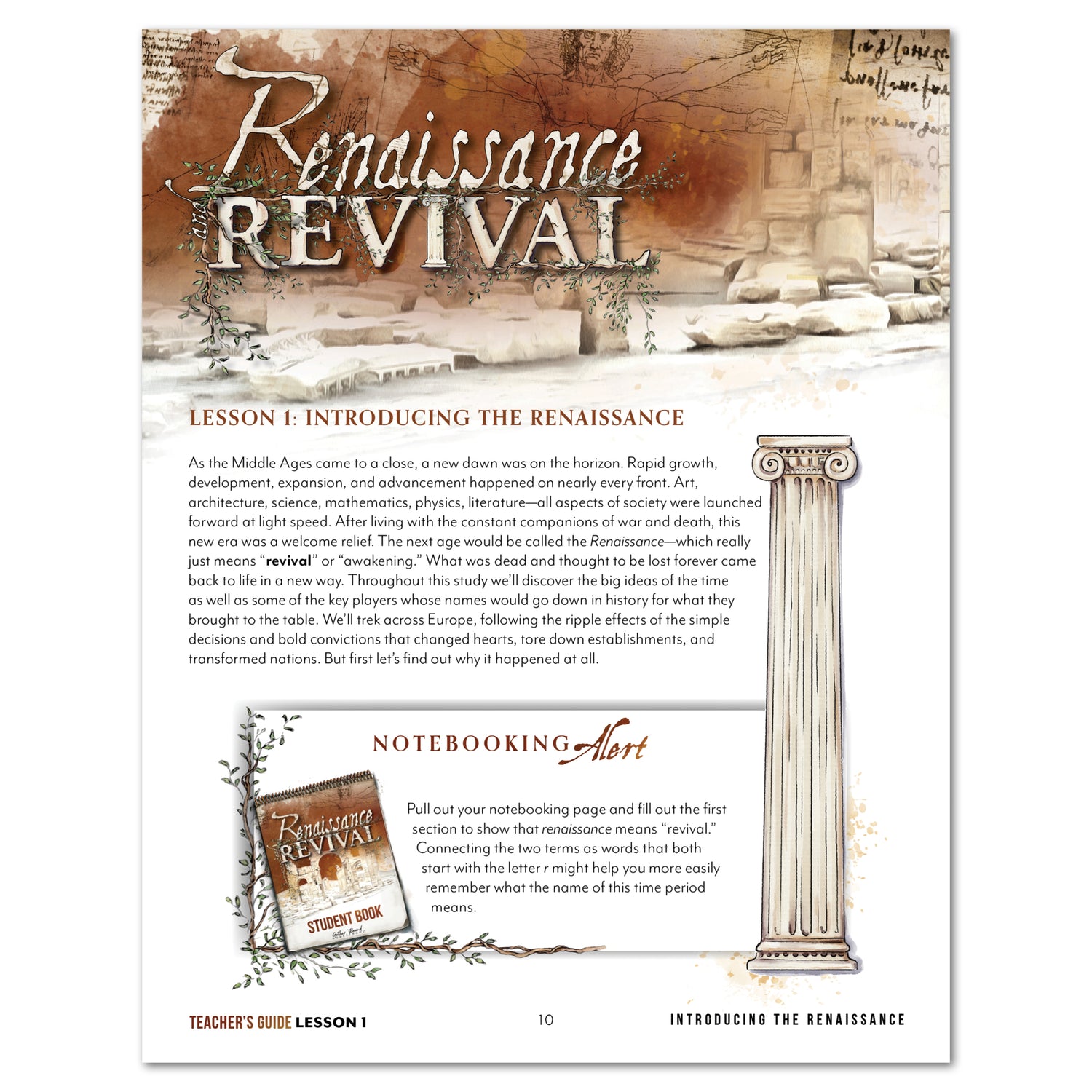 Renaissance and Revival Homeschool Unit Study Printed Teacher's Guide Lesson 1 Introducing the Renaissance Part 1