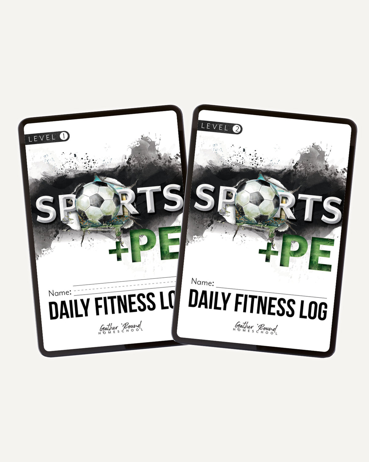 Sports + PE homeschool unit study, digital family fitness log level one and two