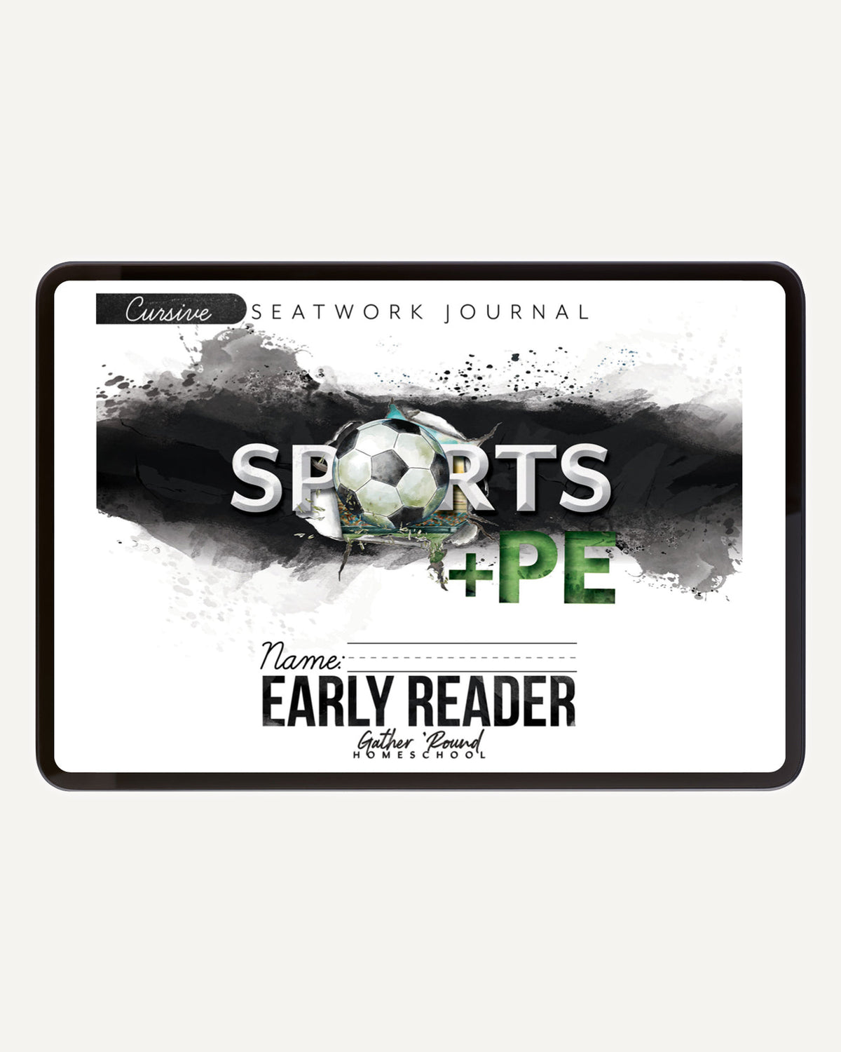 Sports + PE homeschool unit study, digital student seatwork journal in cursive for Early Reader