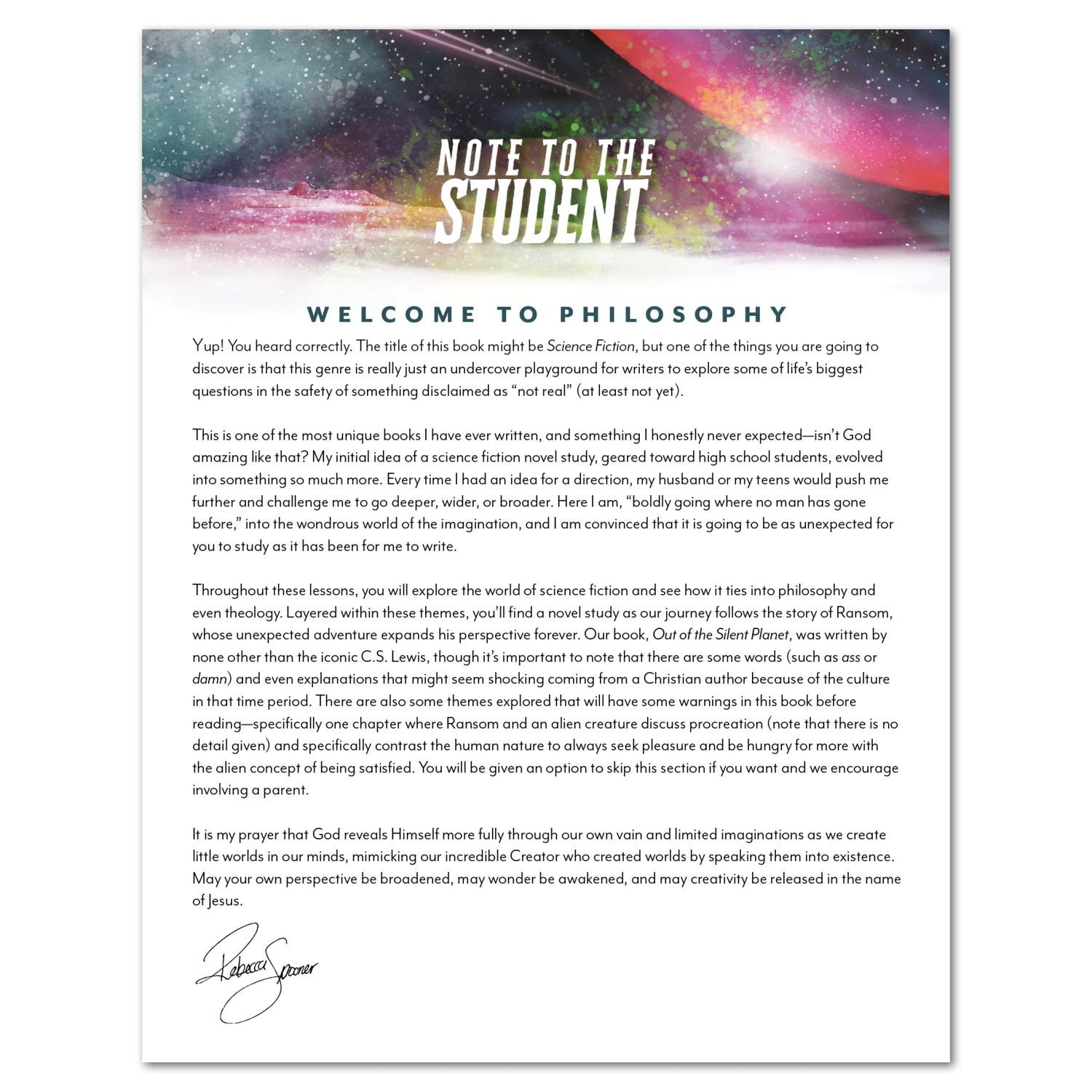 Science Fiction homeschool mini unit novel study printed letter to the student