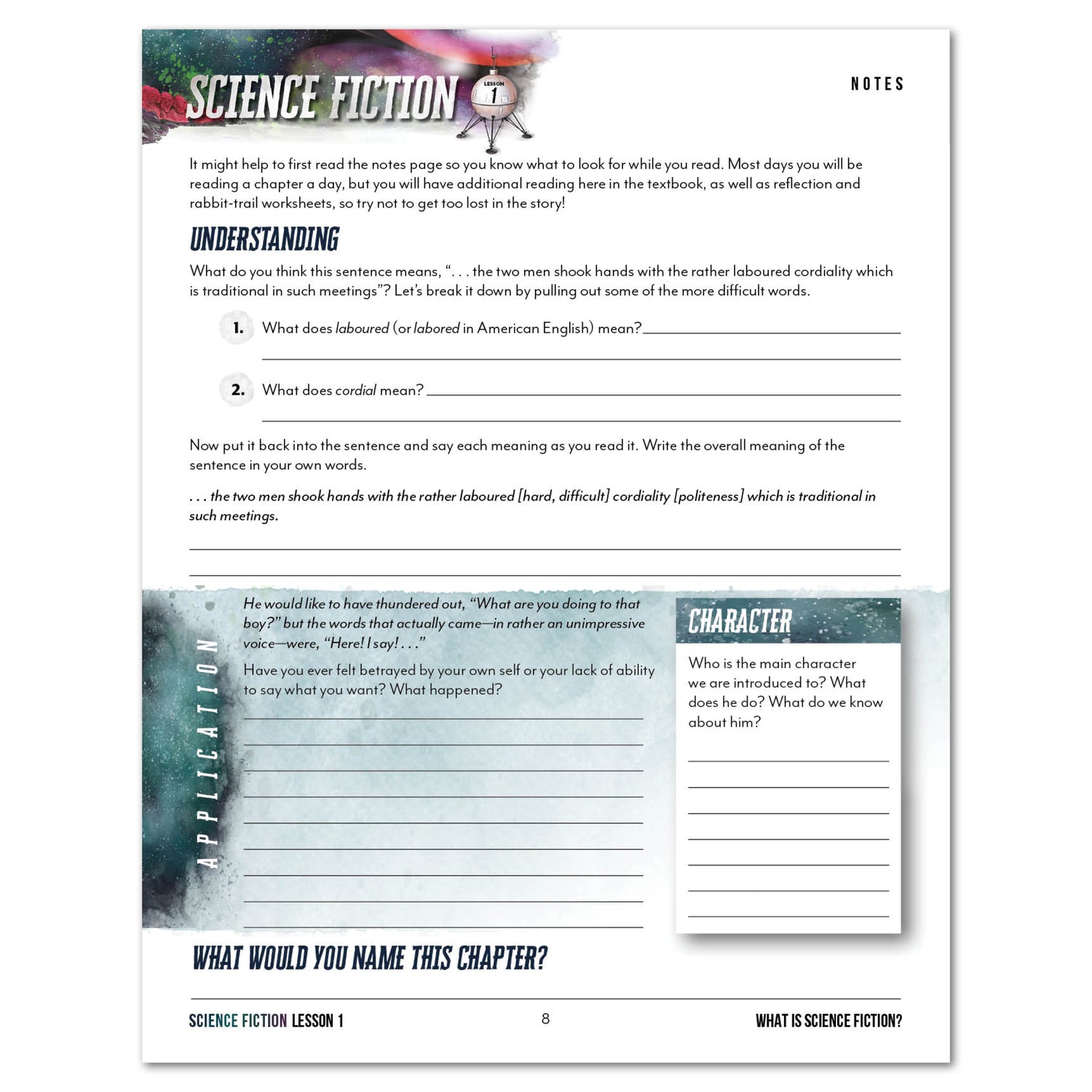 Science Fiction homeschool mini unit novel study printed lesson 1 part 2
