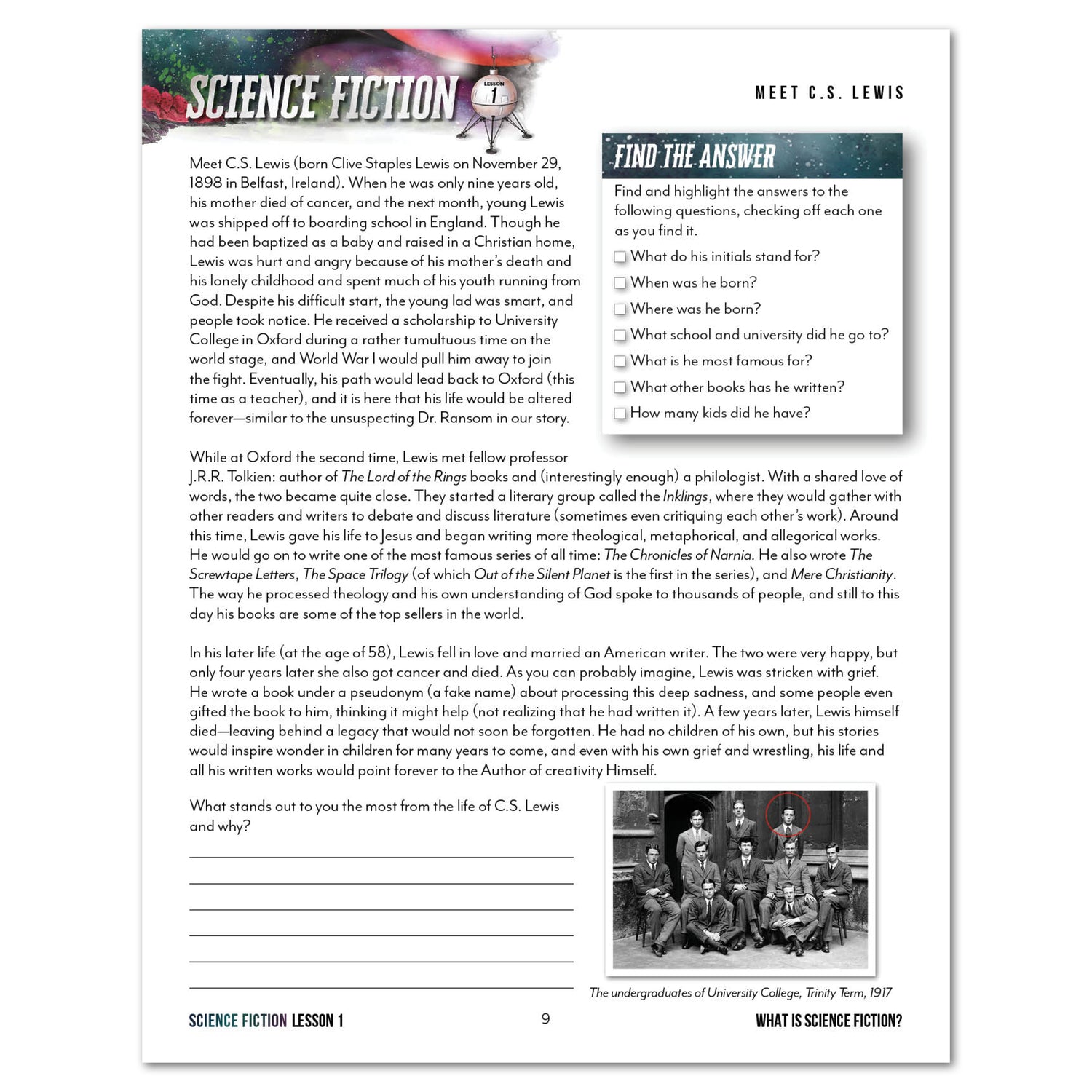 Science Fiction homeschool mini unit novel study printed lesson 1 part 3