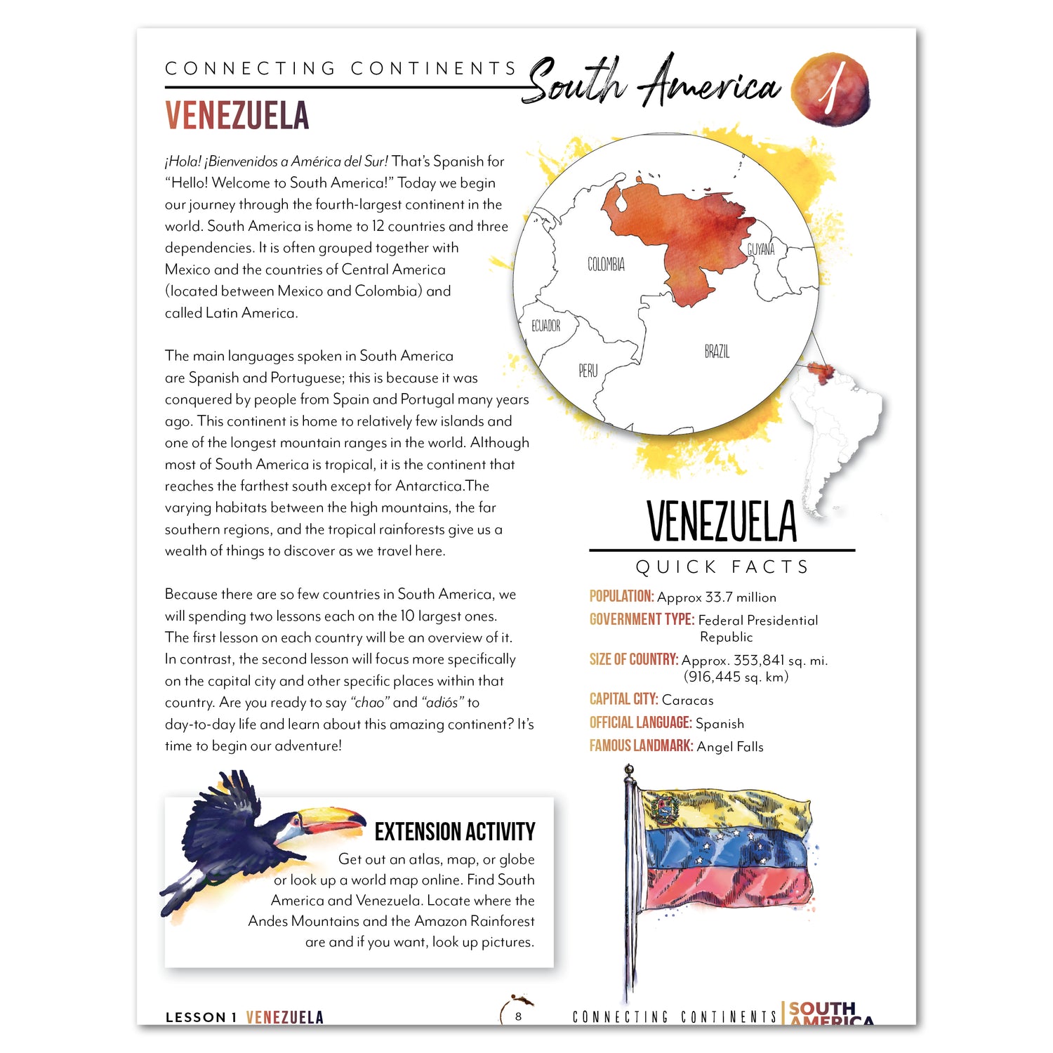 South America homeschool unit study printed teacher's guide Venezuela